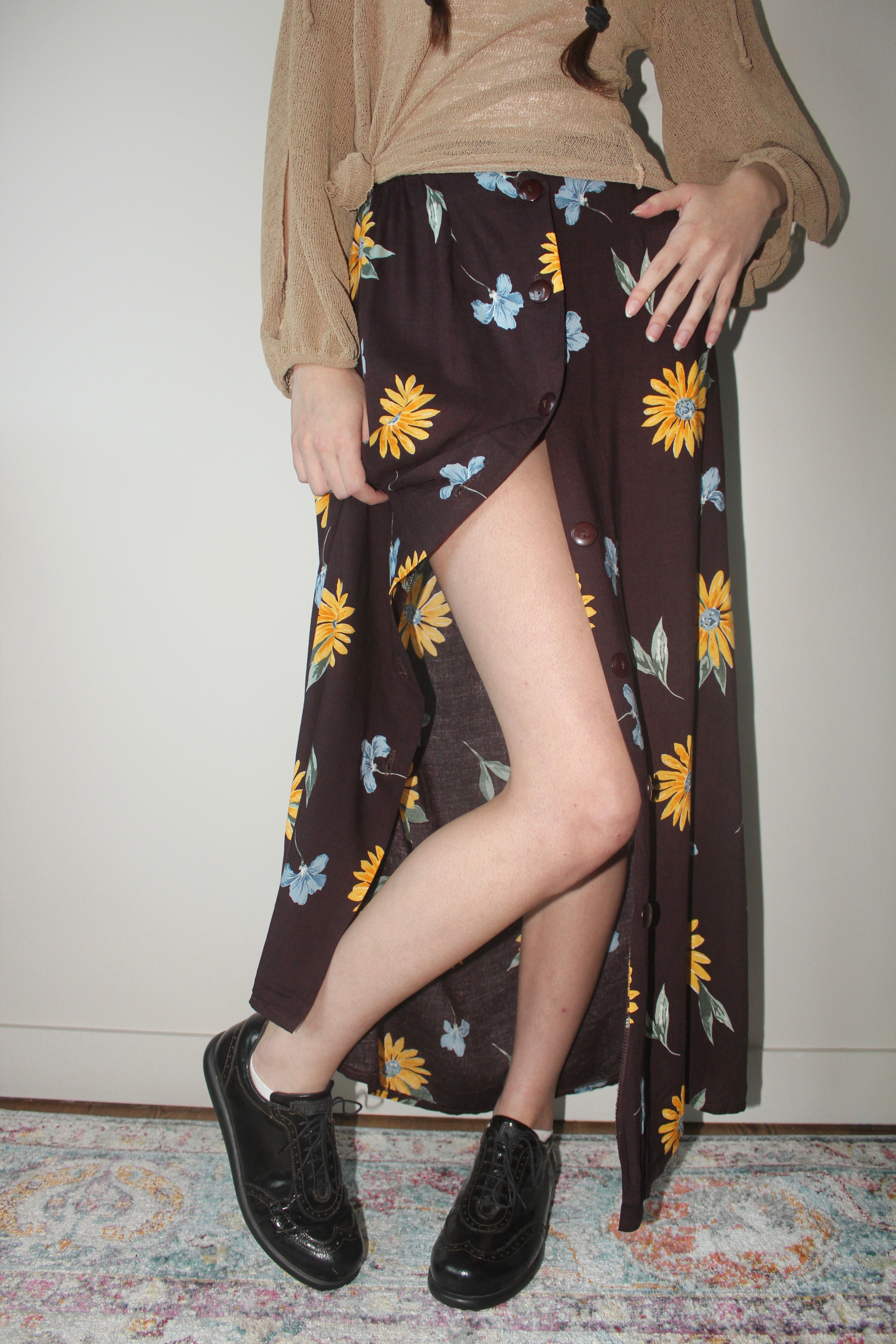 Vintage 90s Button Up Floral Midi Skirt (M)