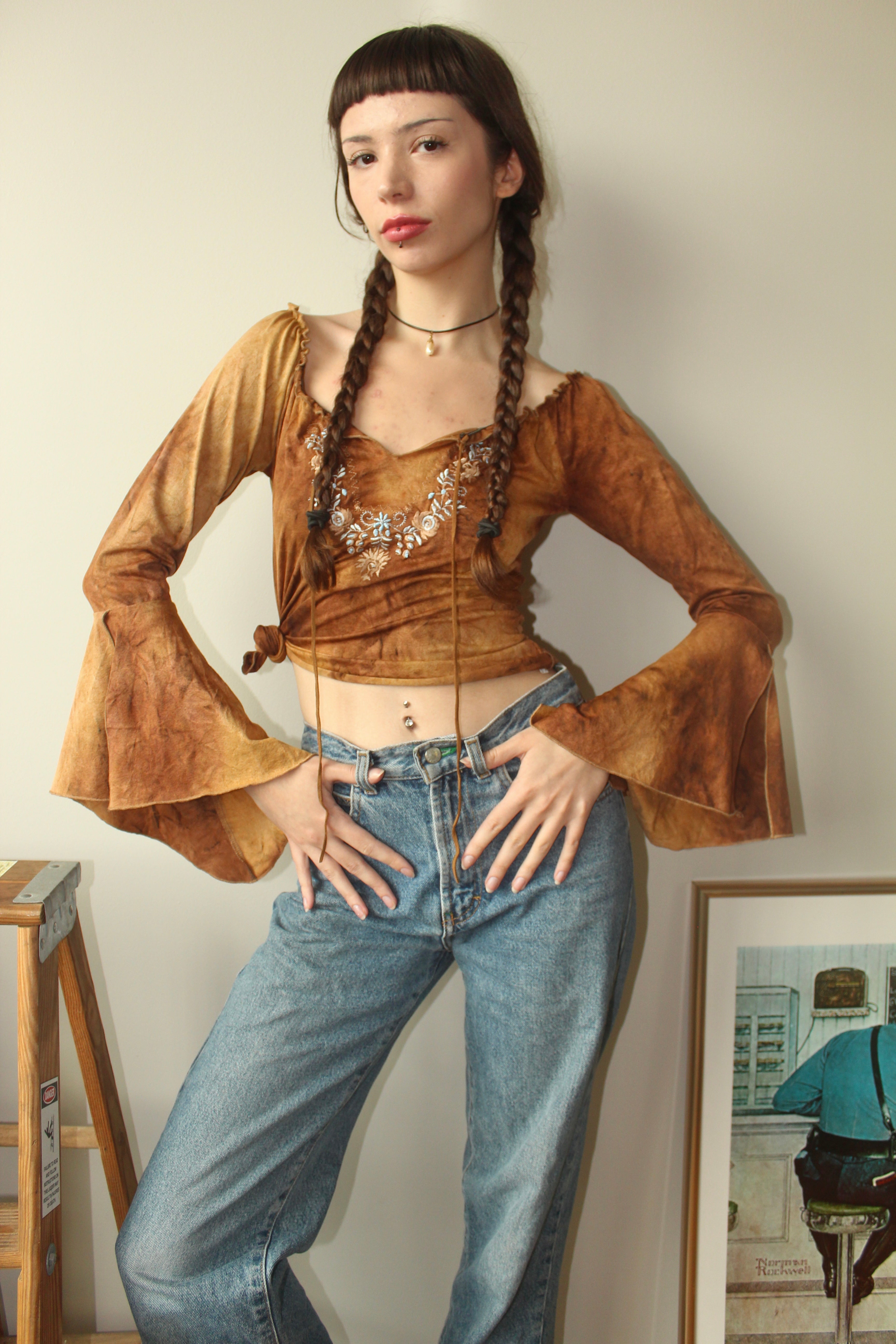Vintage 90s Flared Sleeve Blouse (S)