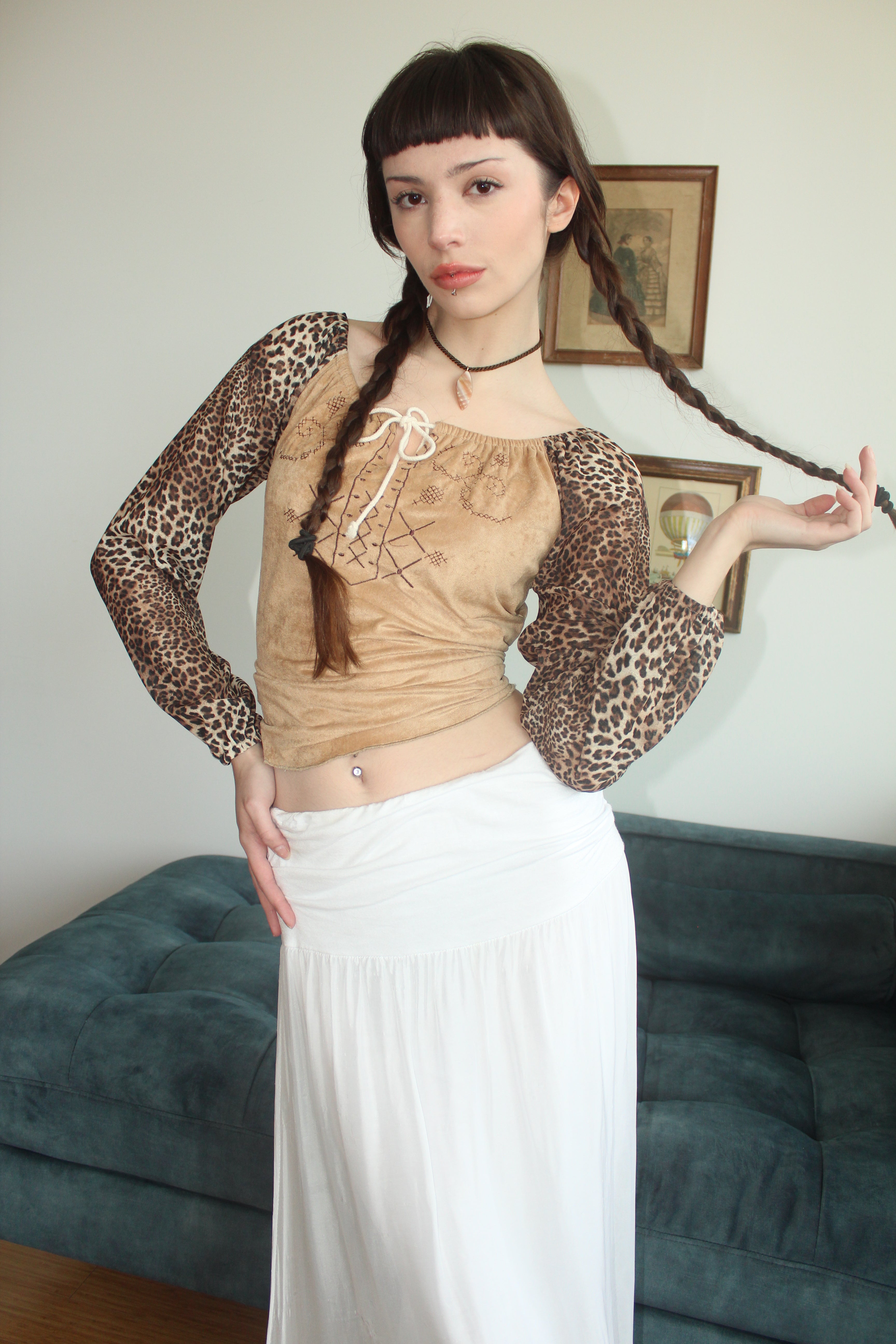 Vintage 90s Lace Up Mixed Media Blouse (S-M)