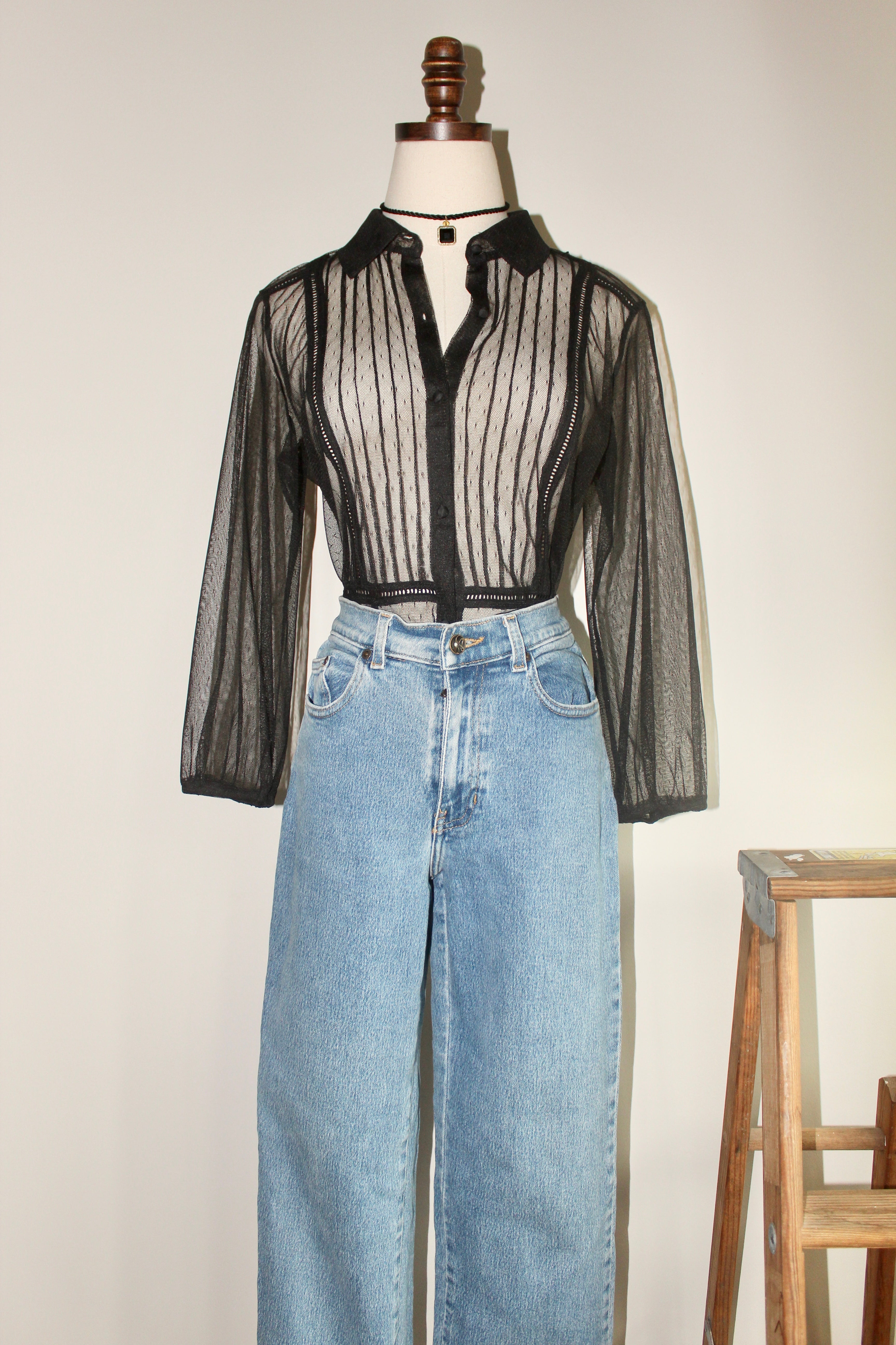 Vintage 90s Sheer Textured Button Up (S)