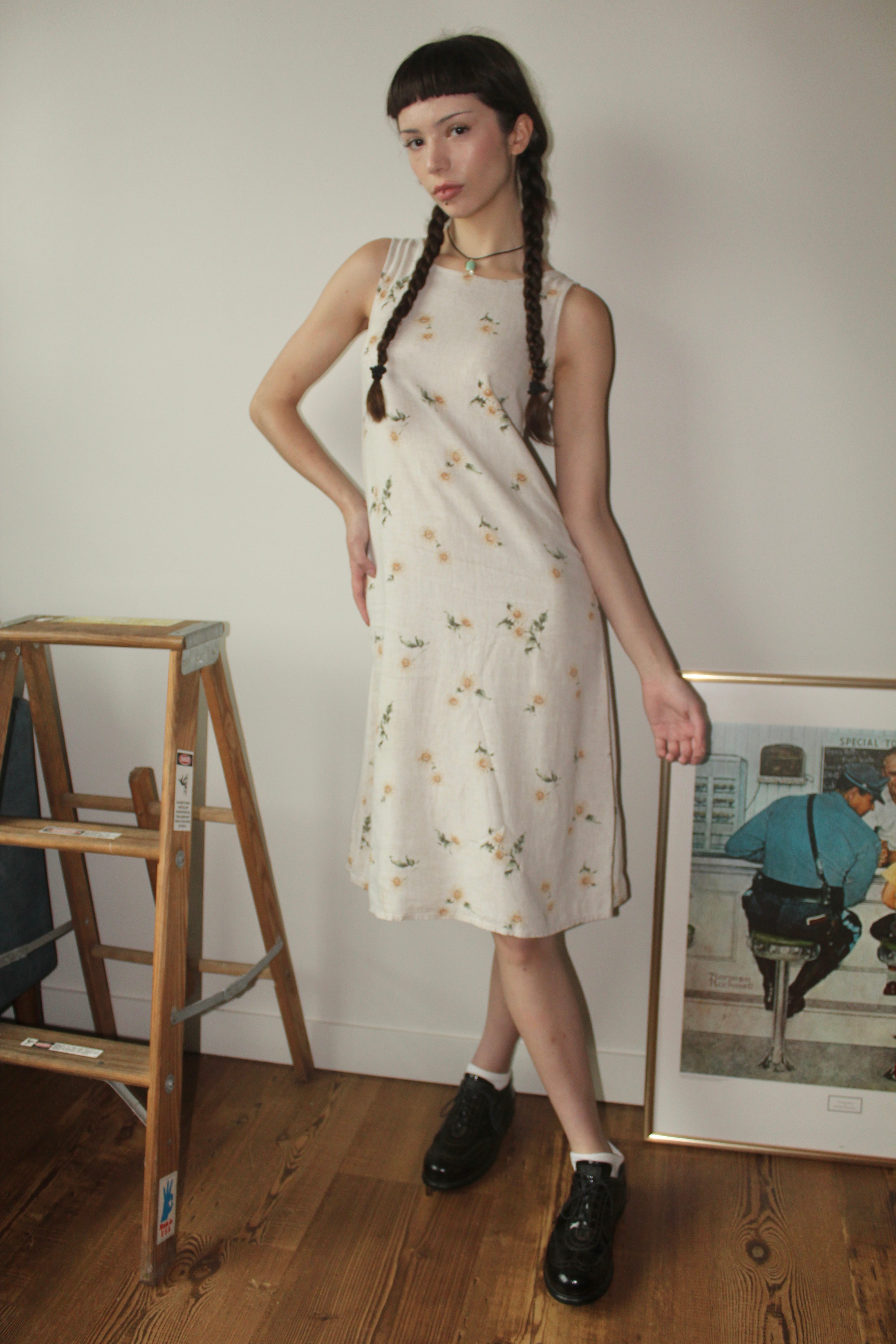Vintage 90s Daisy Midi Dress (S)