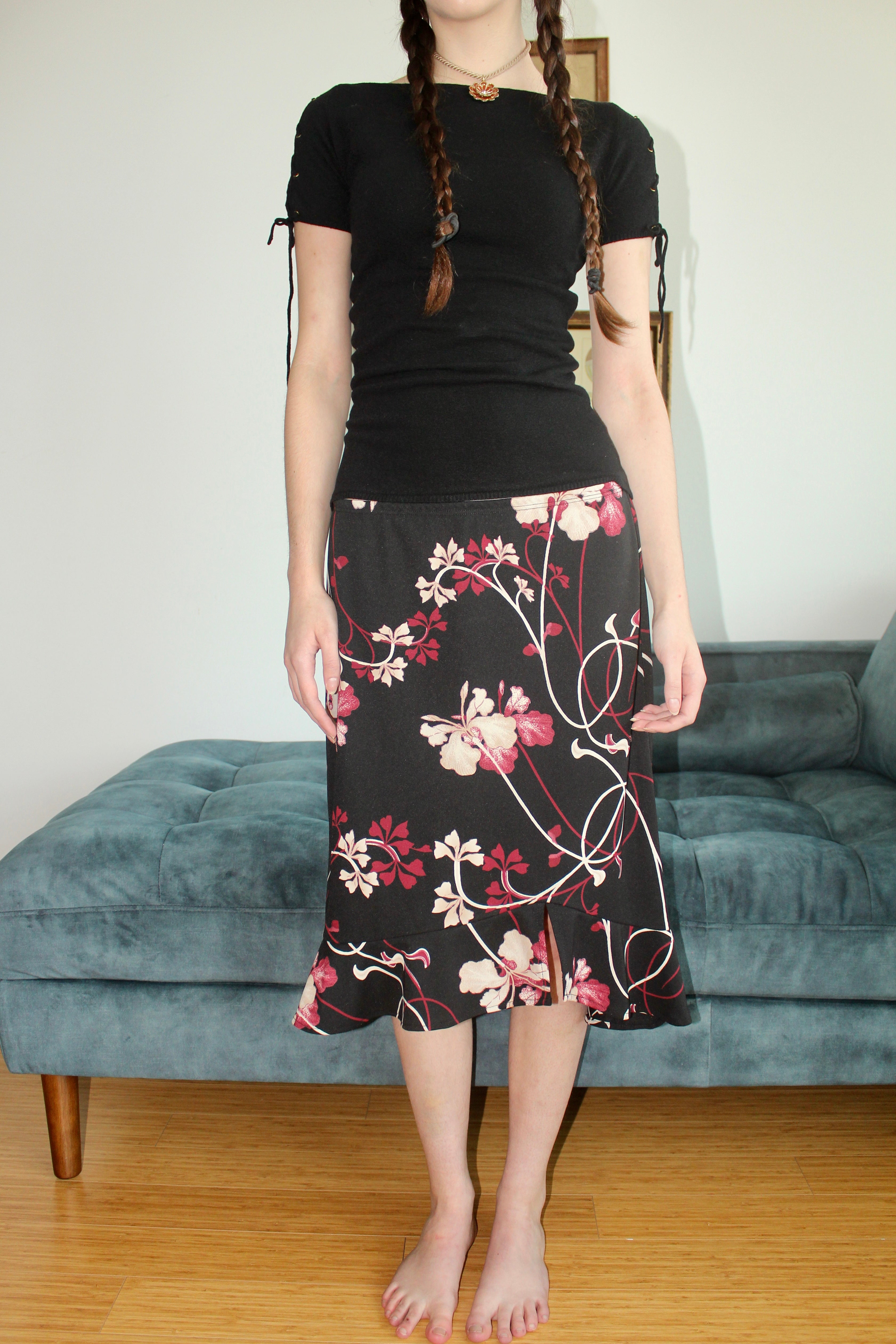 Vintage 90s Floral Midi Skirt (M)