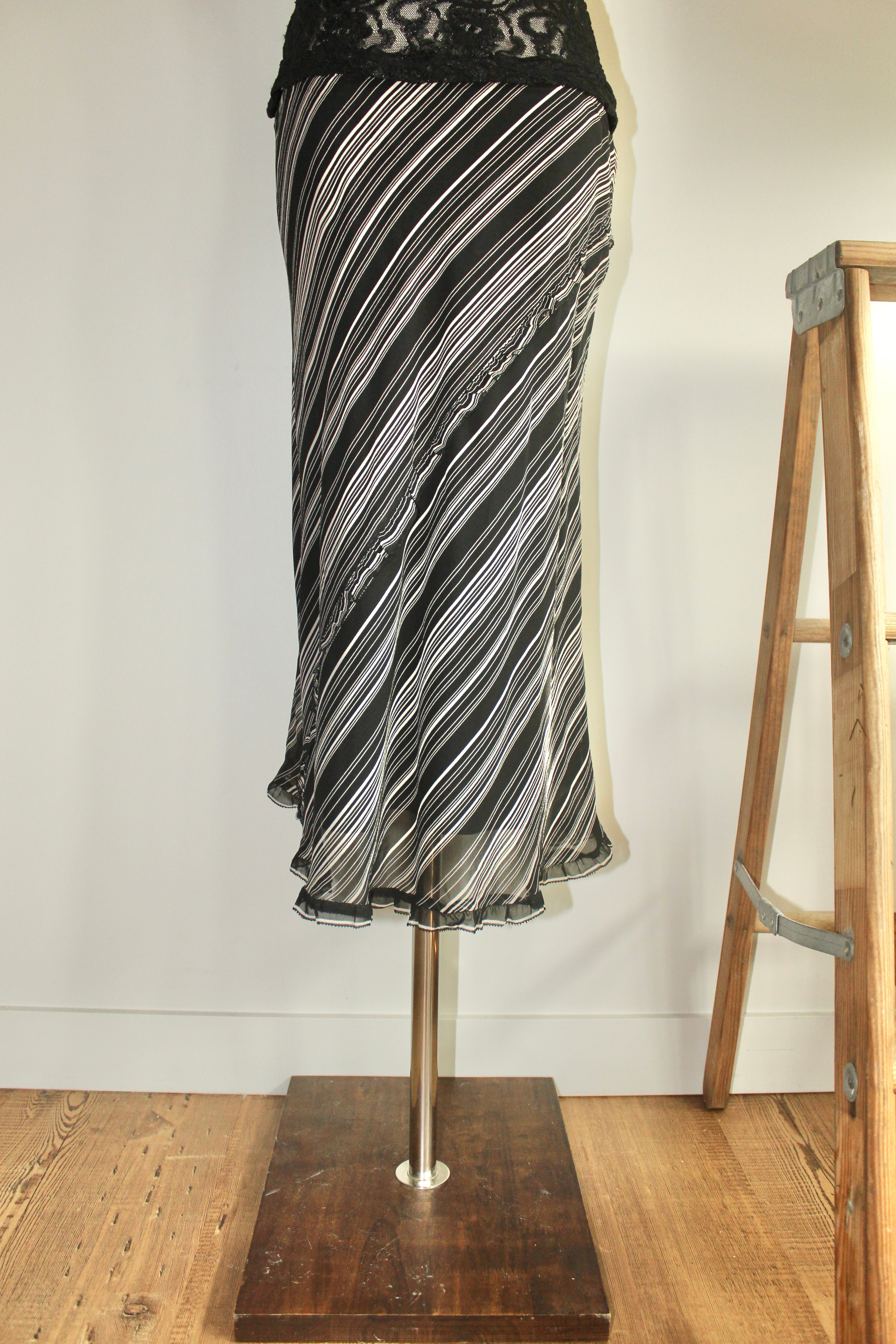 Vintage 90s Striped Silk Midi Skirt (S-M)