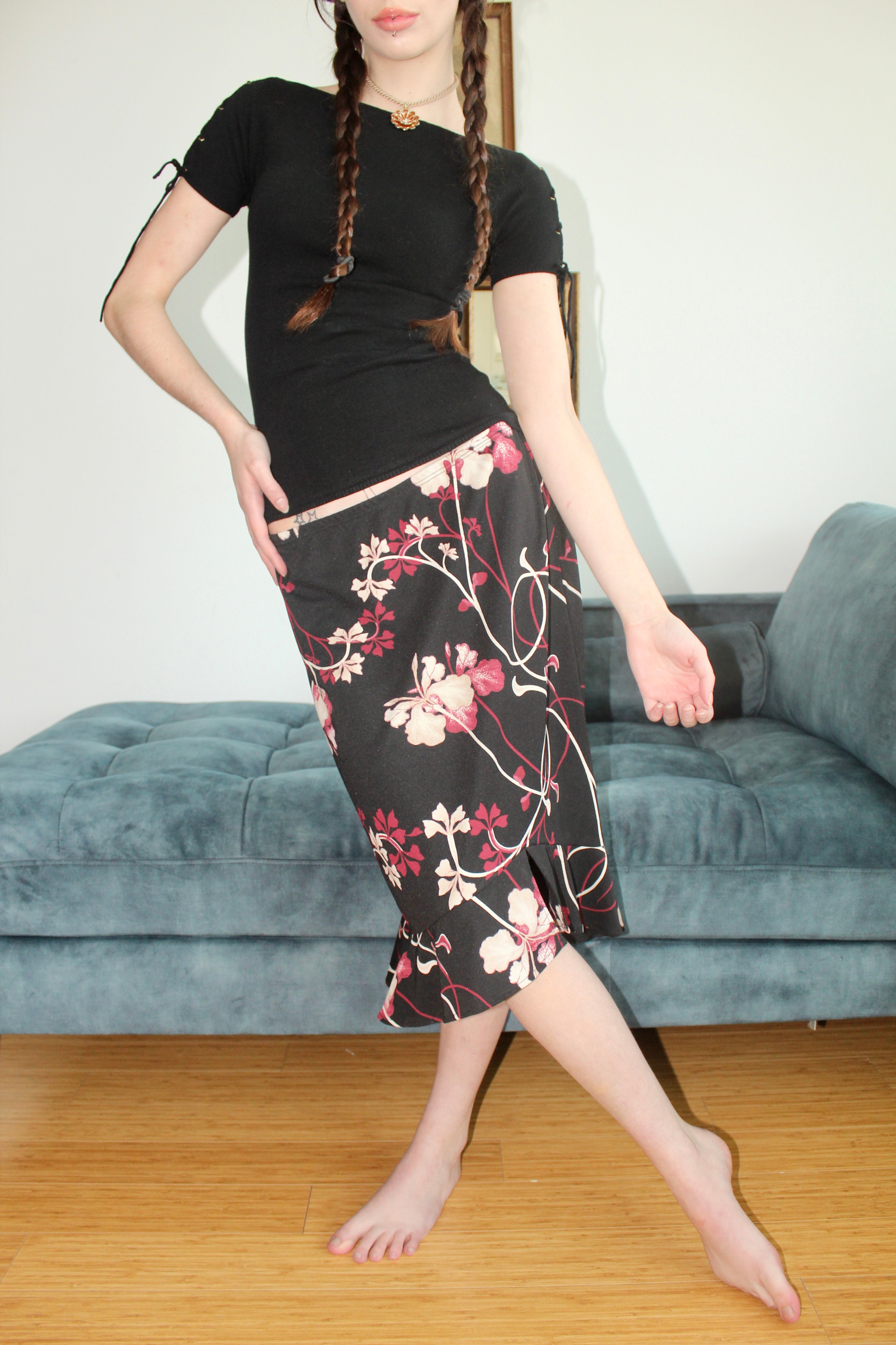 Vintage 90s Floral Midi Skirt (M)