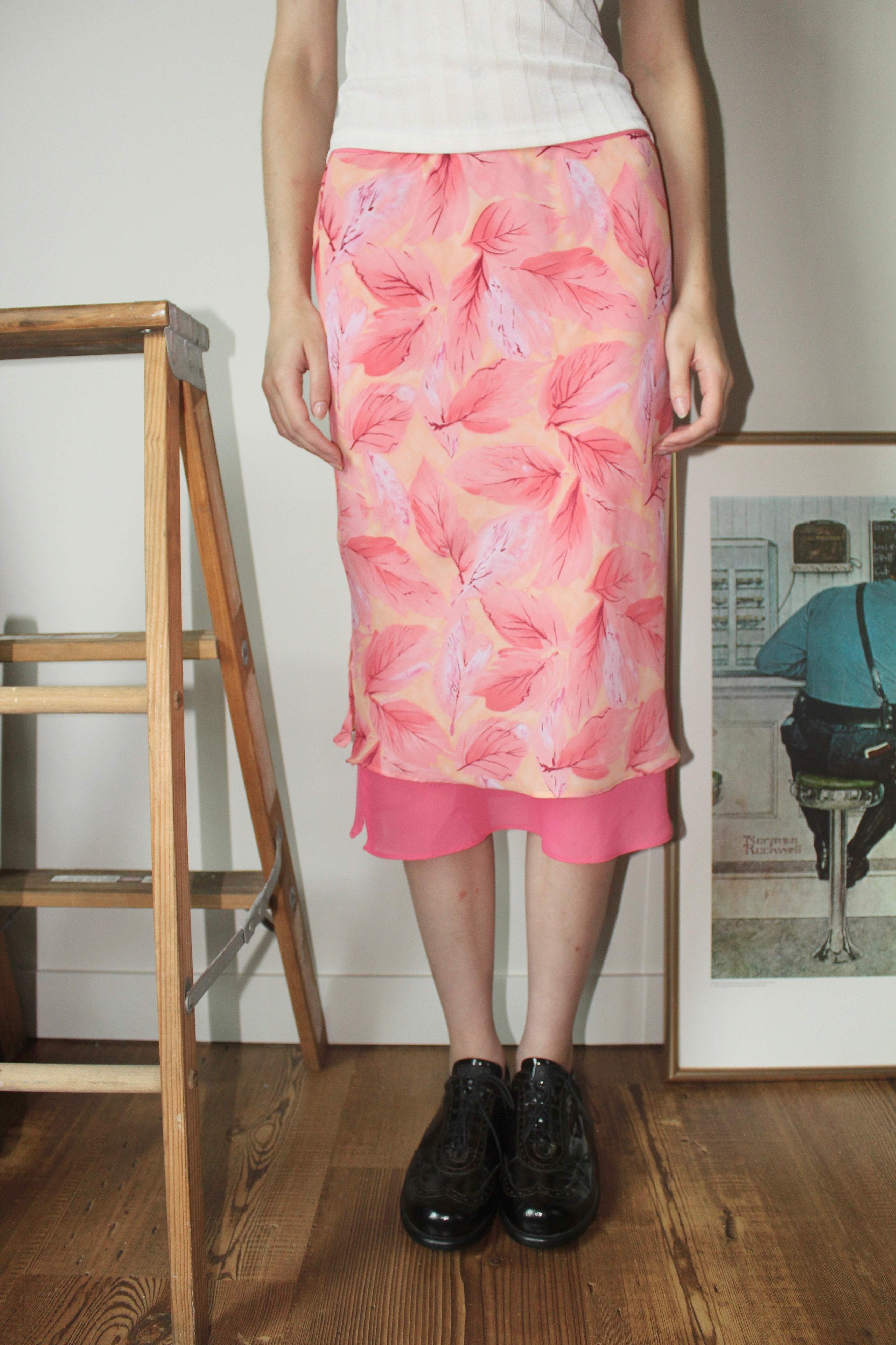 Vintage 90s Layered Leaf Midi Skirt (S)