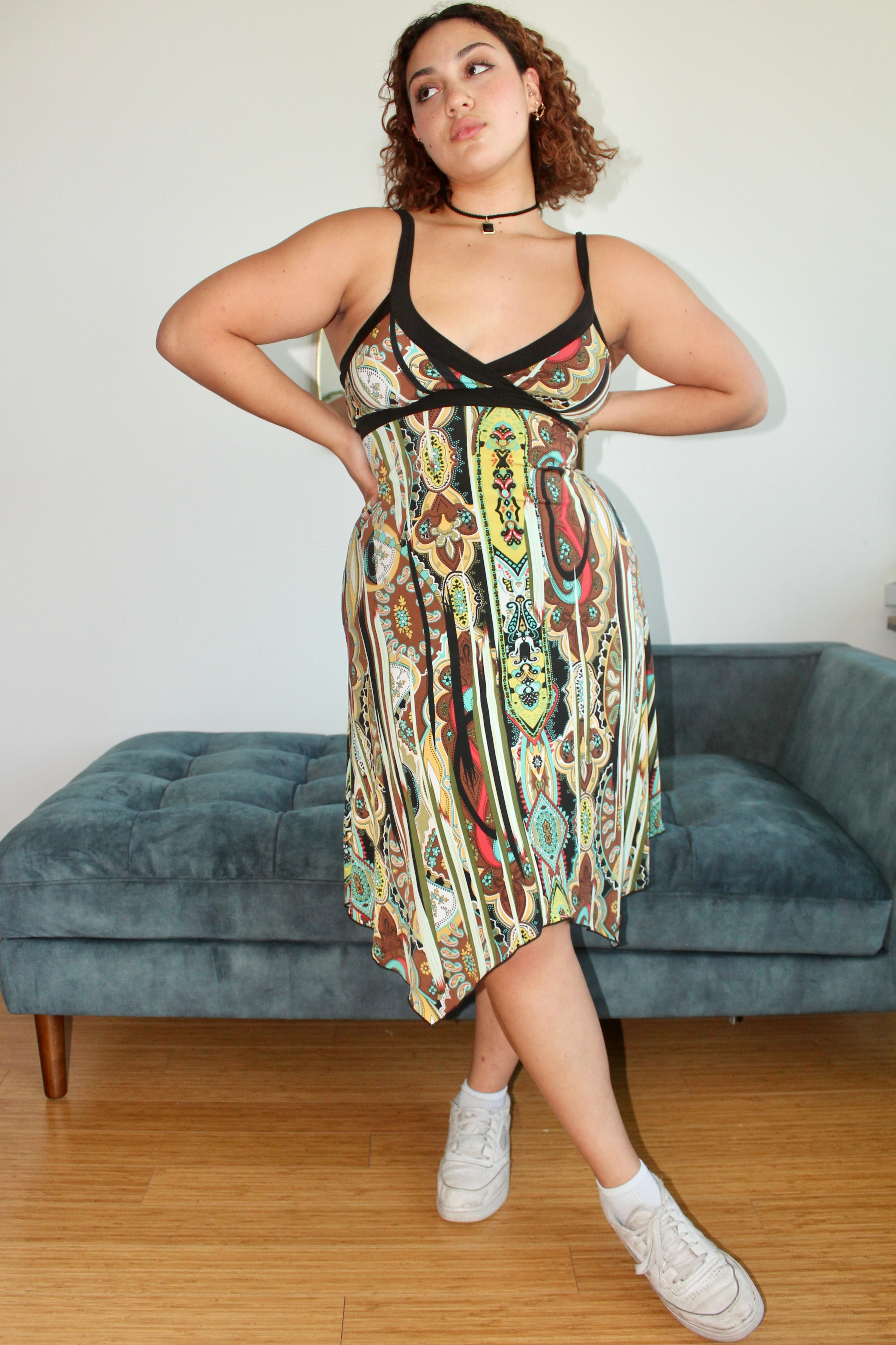 Vintage Boho Tie Back Midi Dress (L)