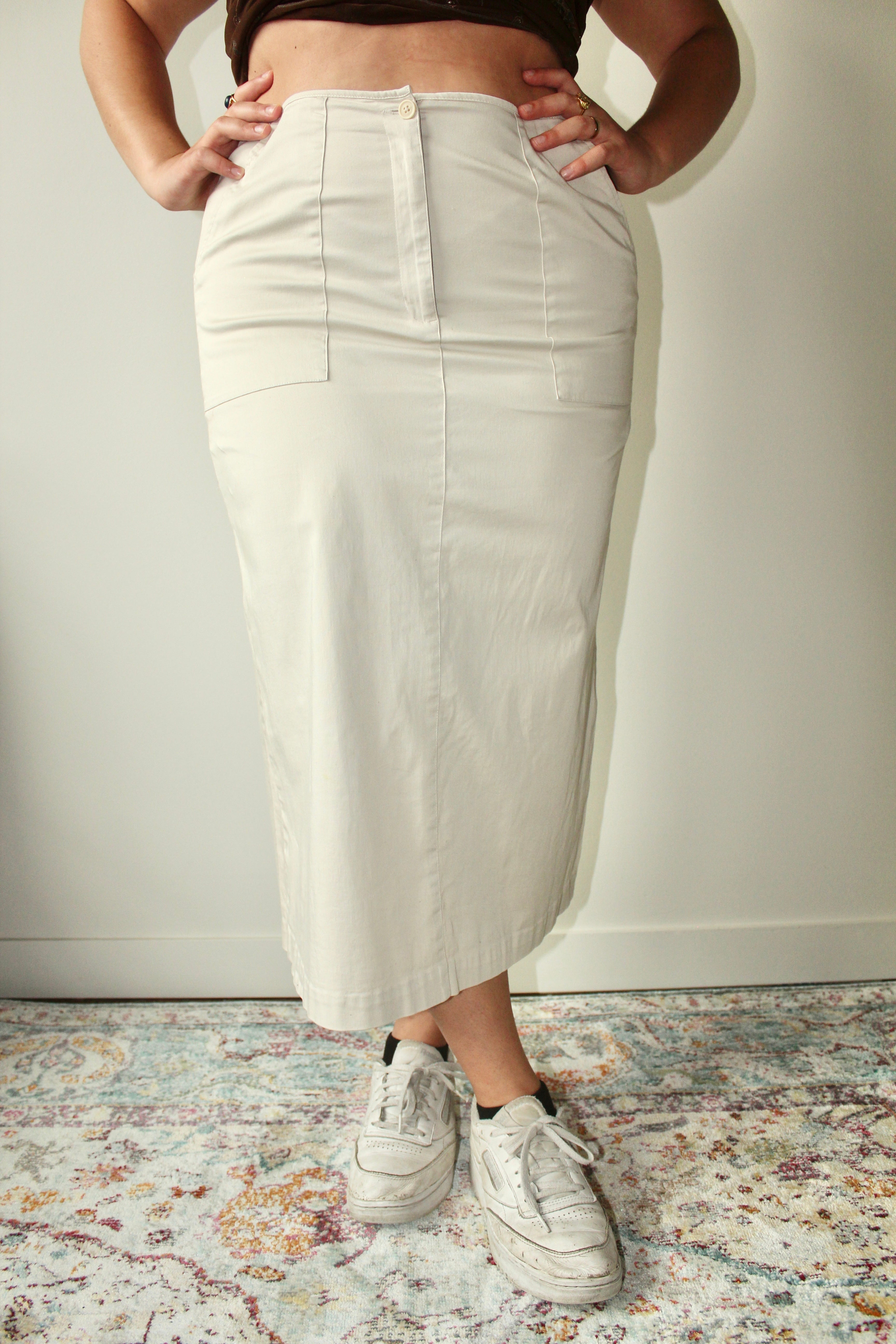 Vintage 90s Khaki Midi Skirt (L)