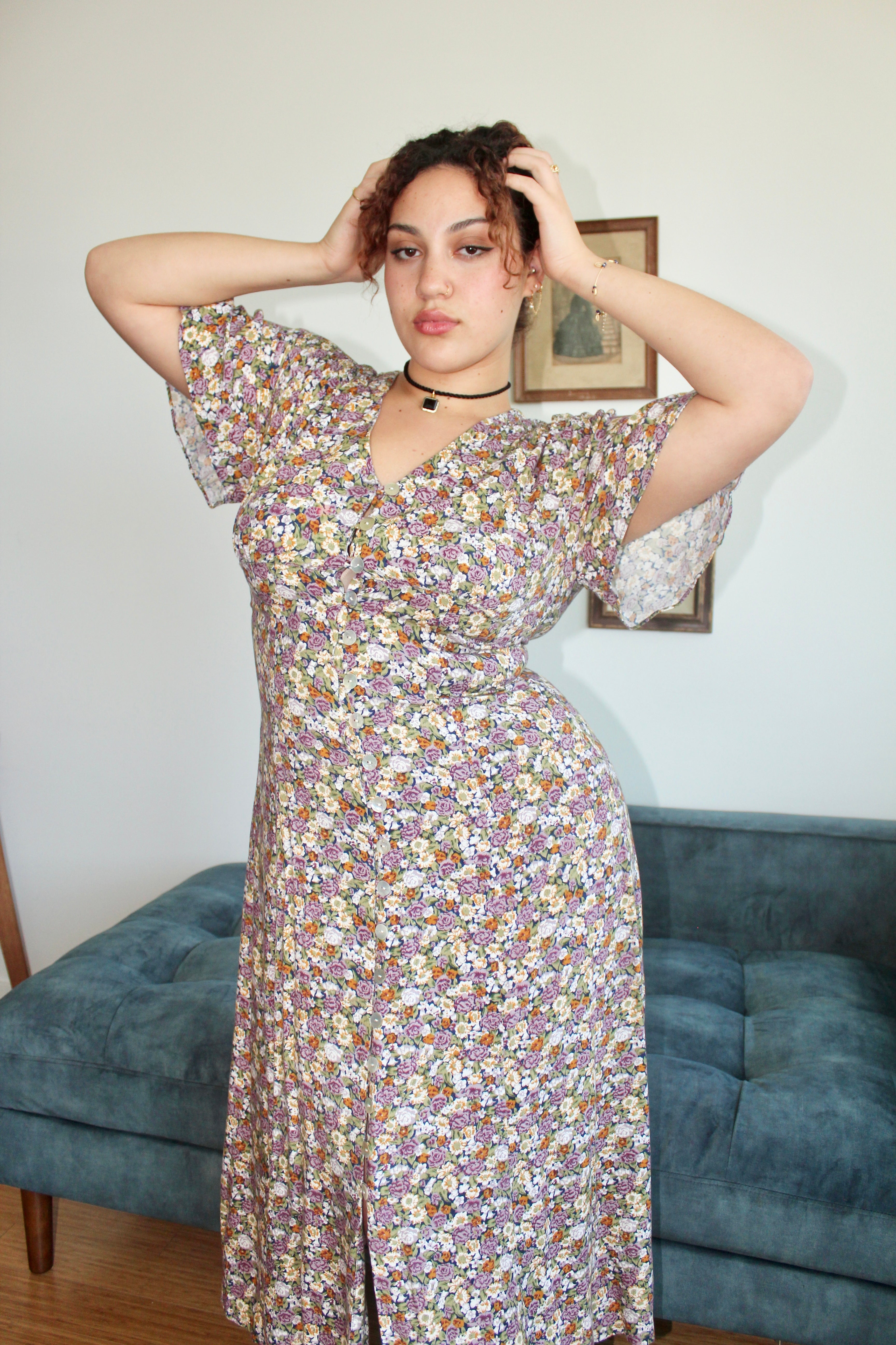 90s dress vintage Floral Midi 1990s Floral Dress Urban Outfitters