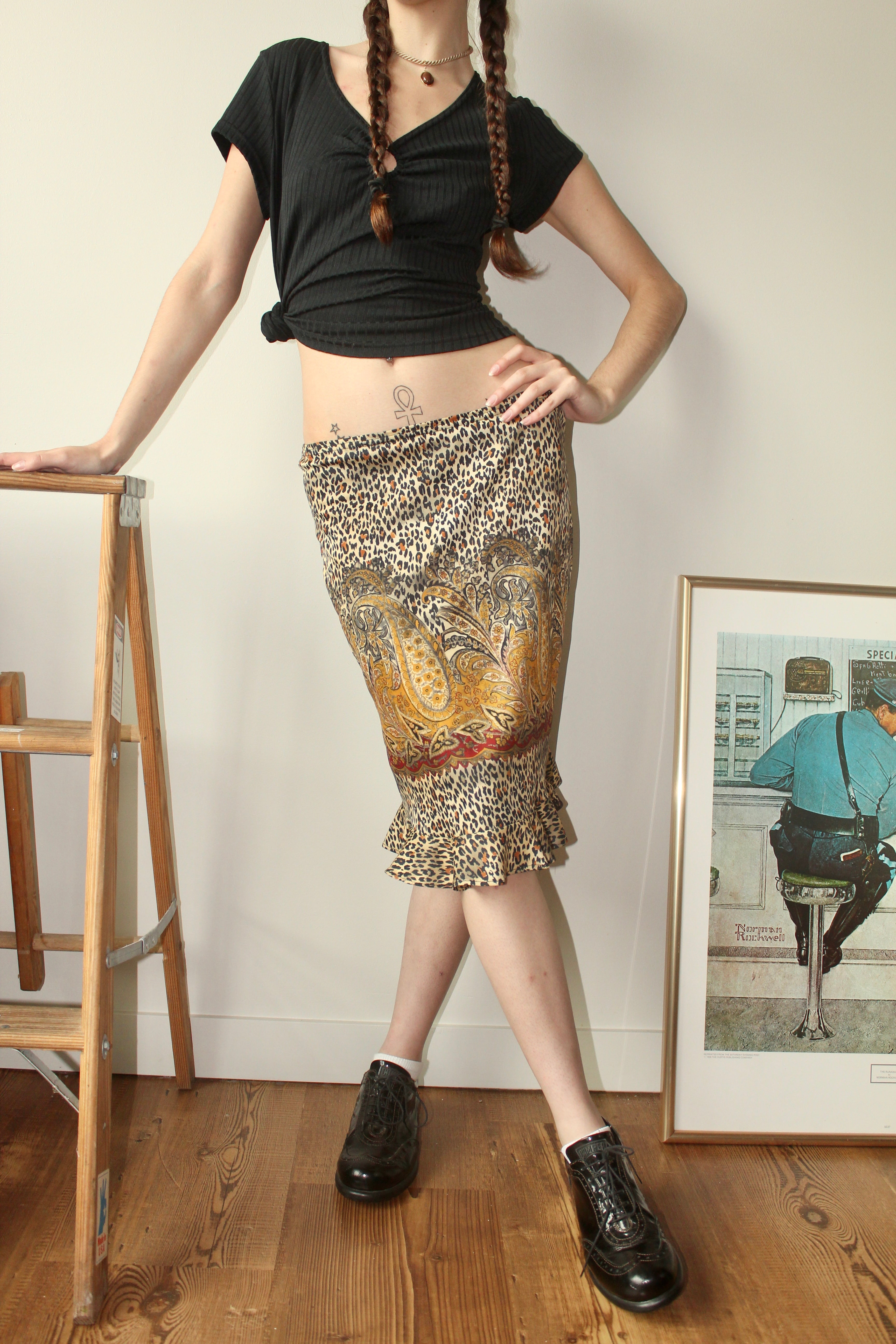Vintage 90s Mixed Patterned Midi Skirt