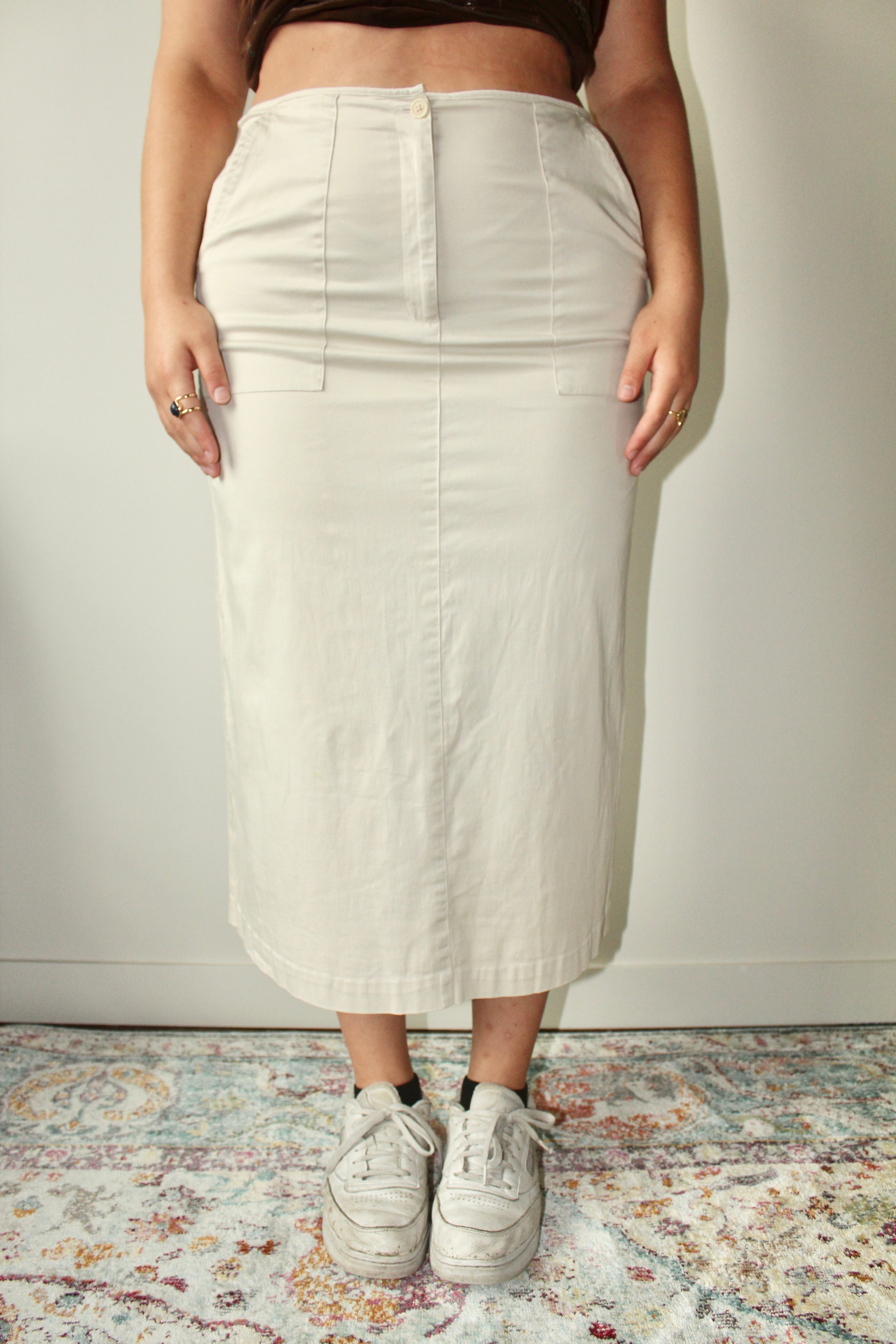Vintage 90s Khaki Midi Skirt (L)