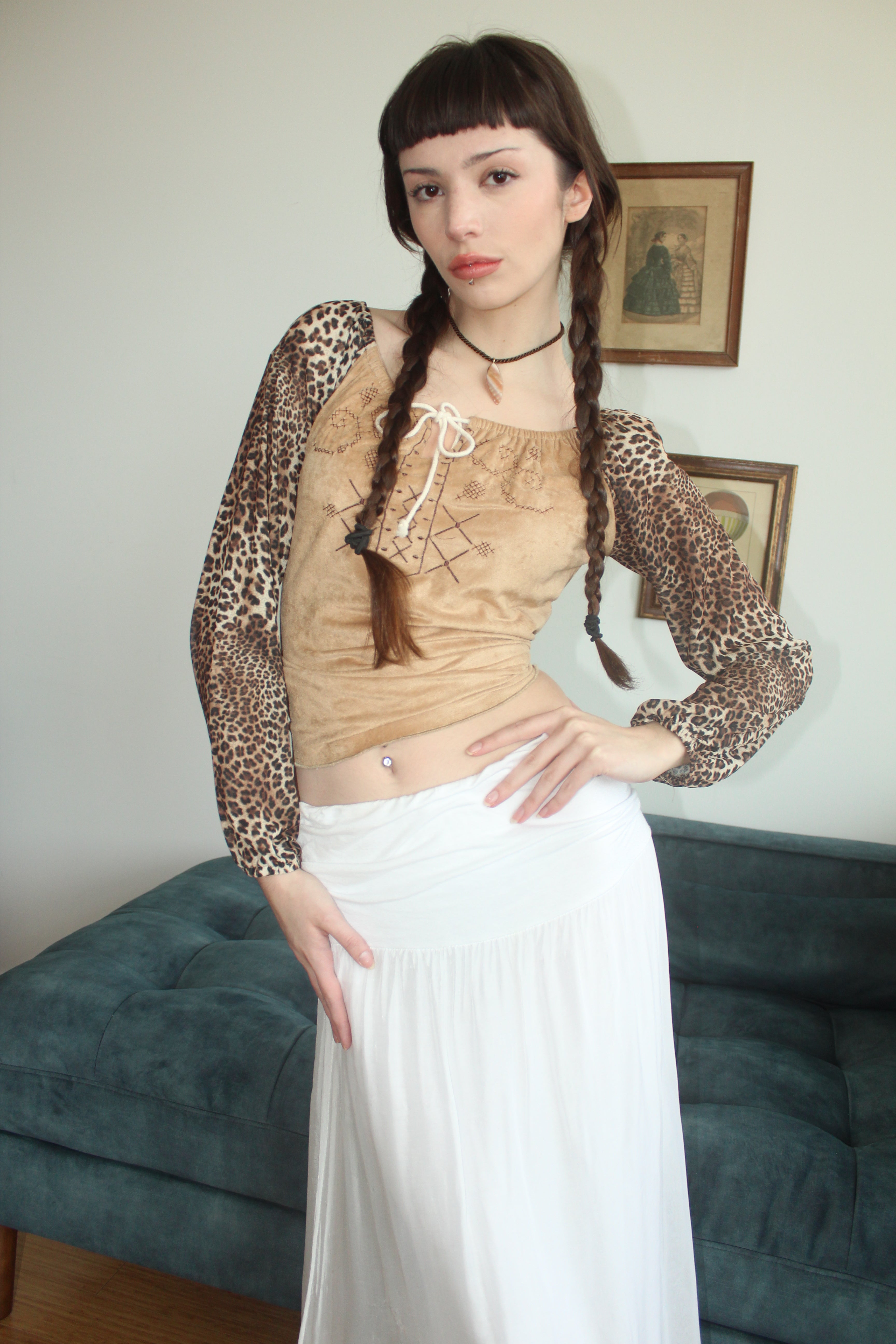 Vintage 90s Lace Up Mixed Media Blouse (S-M)