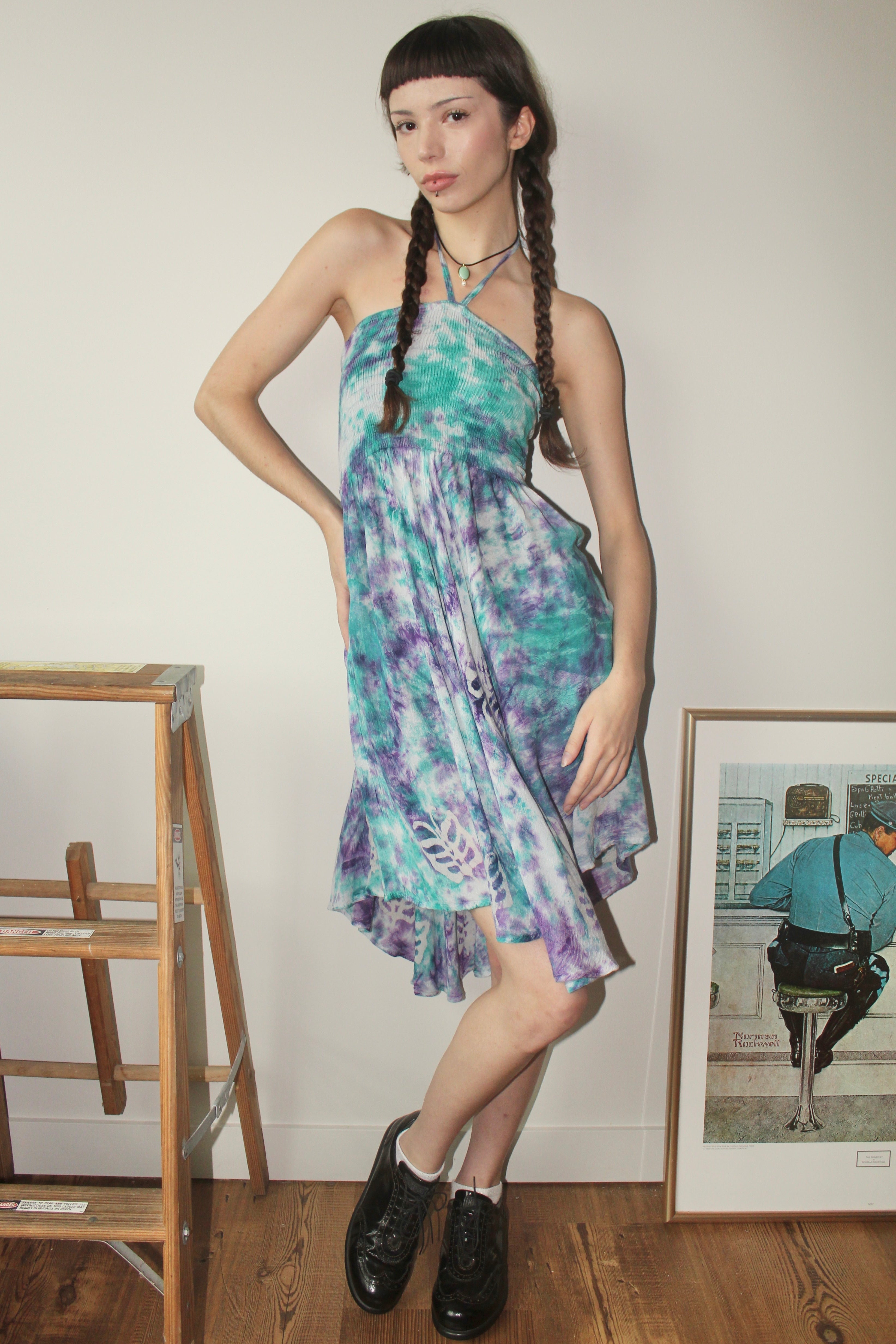 Vintage 90s Tie Dye Halter Dress (S) Vintage 90s Tie Dye Halter Dress (S)