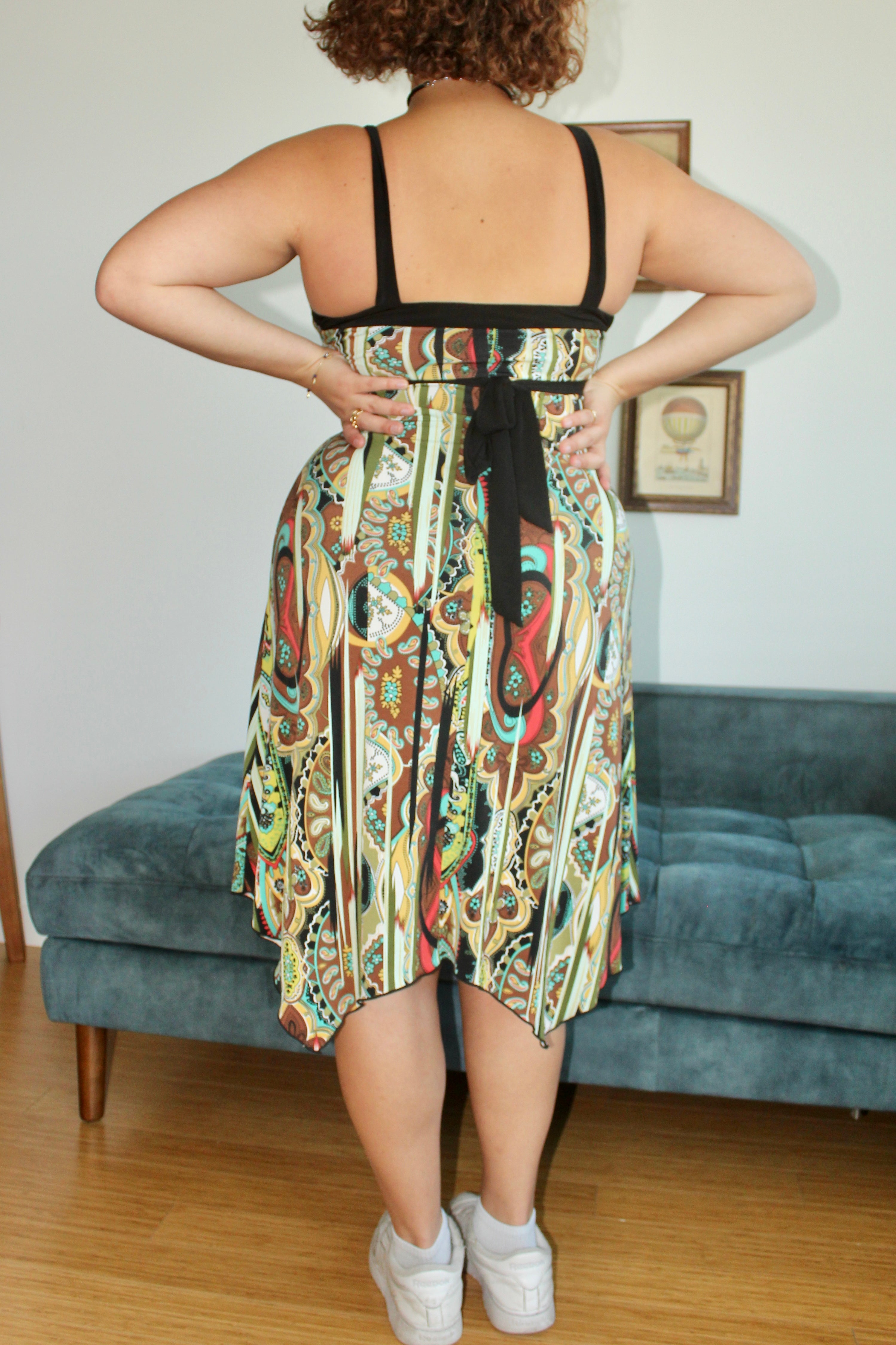 Vintage Boho Tie Back Midi Dress (L)