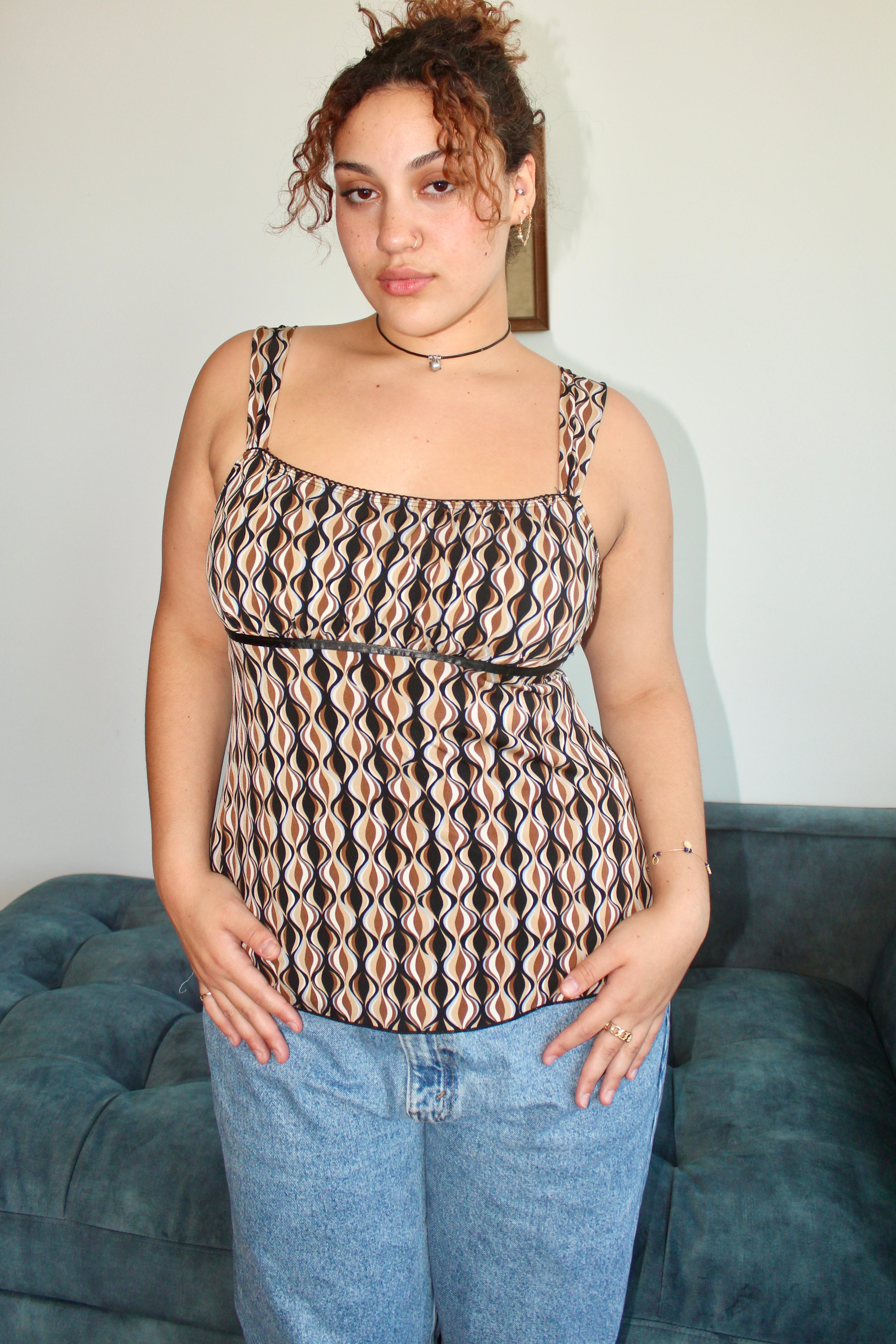 Vintage 90s Geometric Babydoll Cami (L)