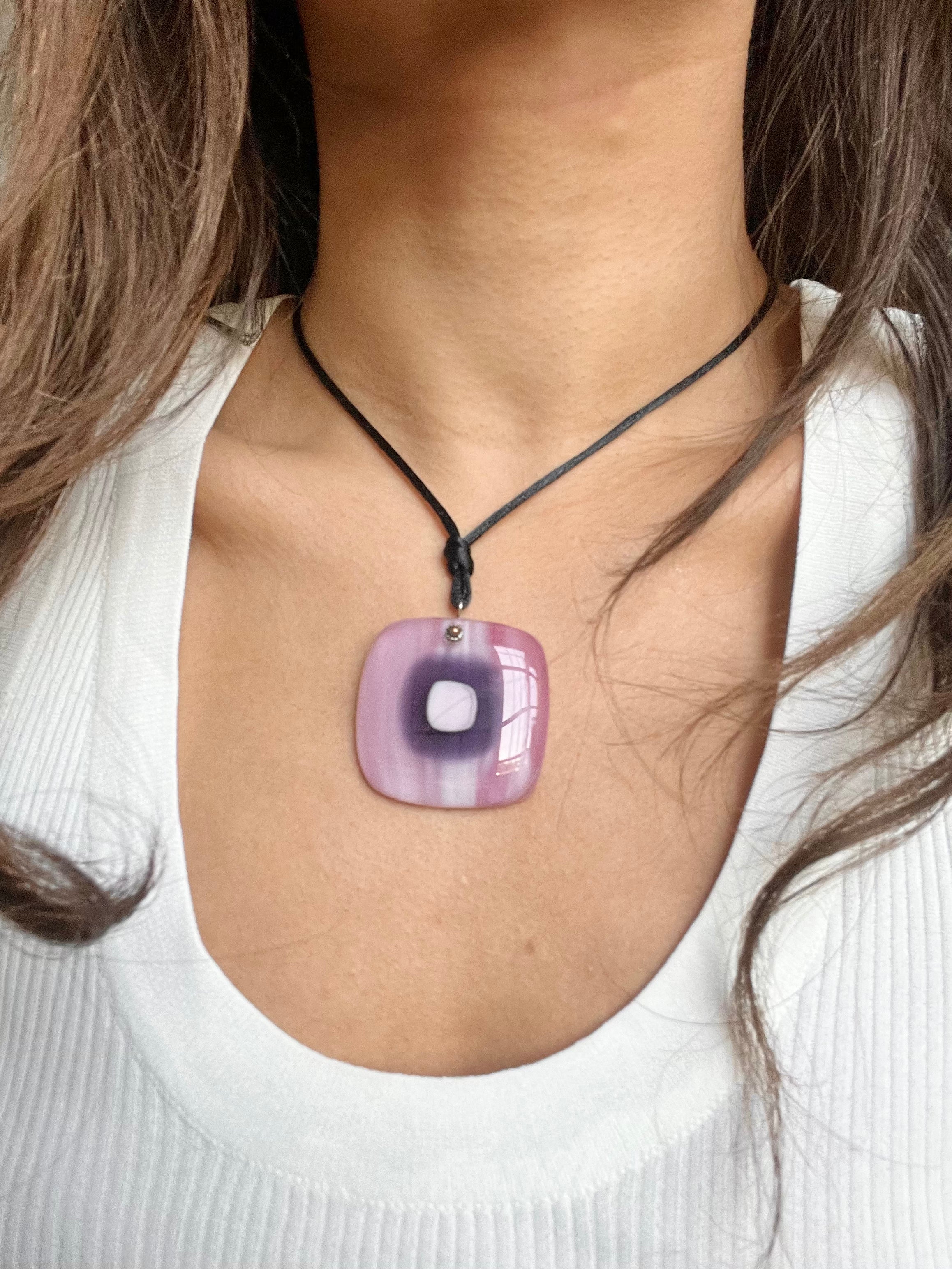 Purple Square Stone Pendant Choker