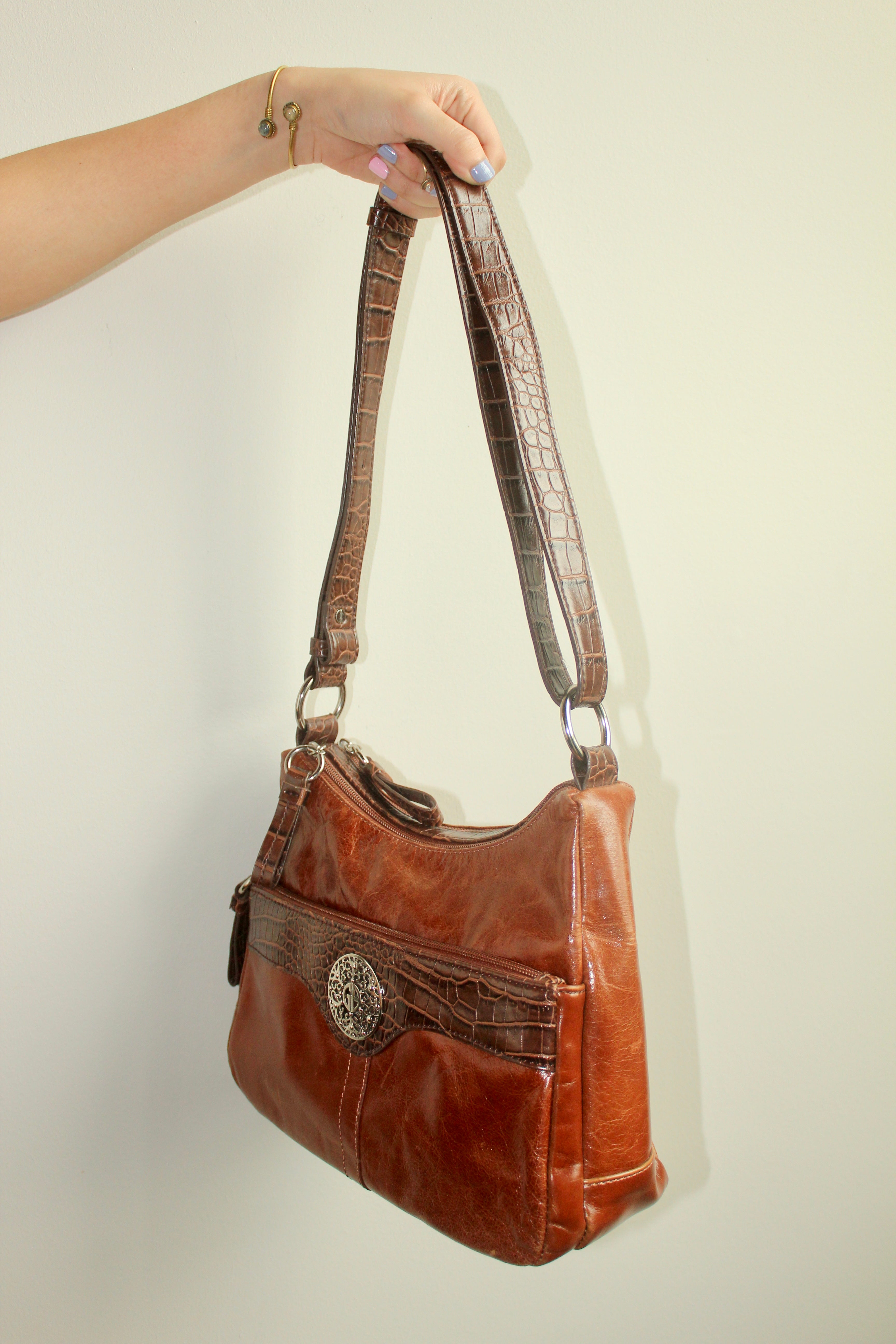 Vintage Giani Bernini Cognac Leather Shoulder Handbag Purse