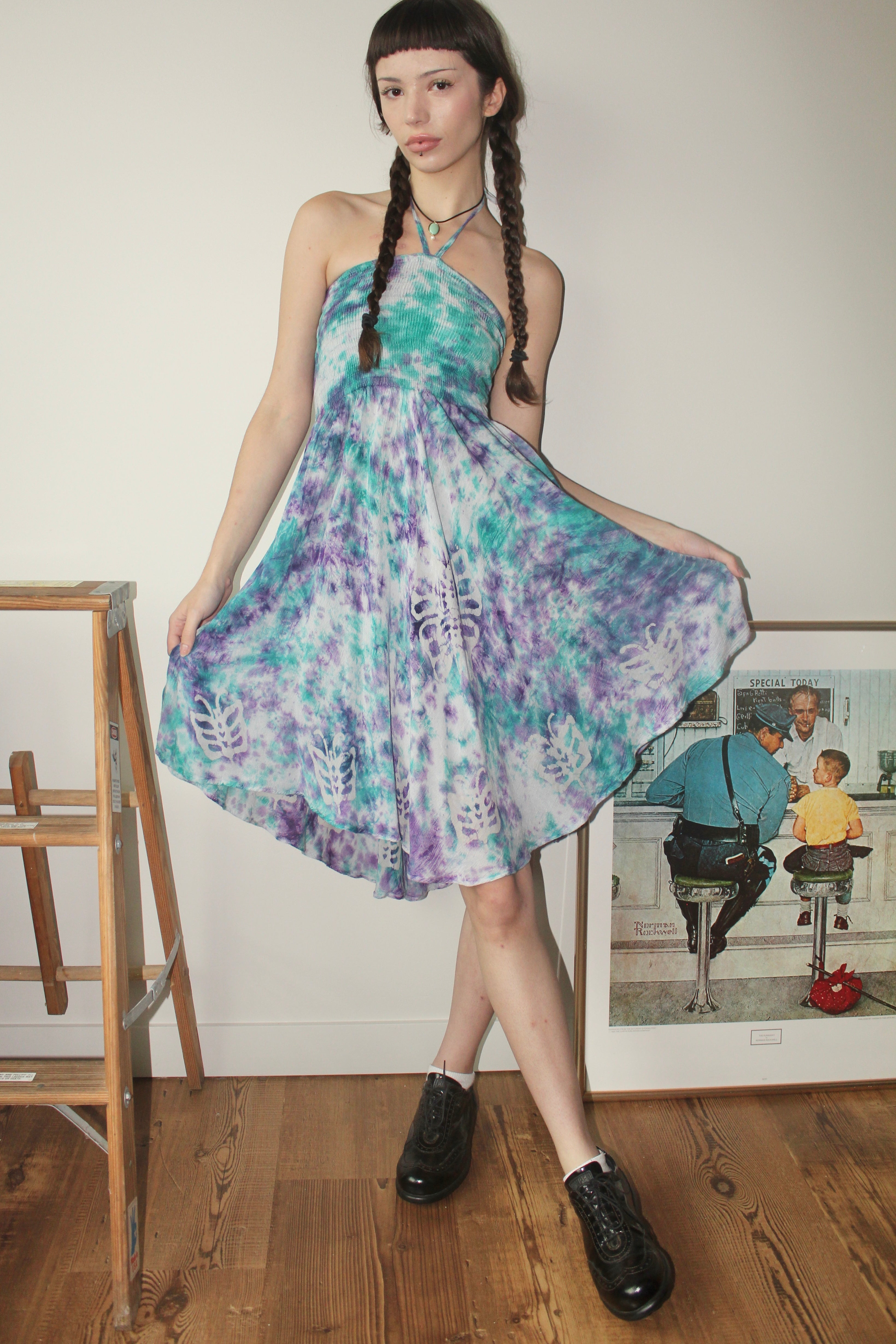 Vintage 90s Tie Dye Halter Dress (S) Vintage 90s Tie Dye Halter Dress (S)