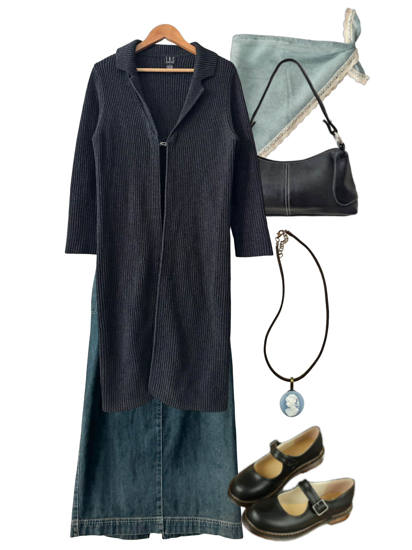 Vintage 90s Midnight Library Ribbed Long Cardigan (L)