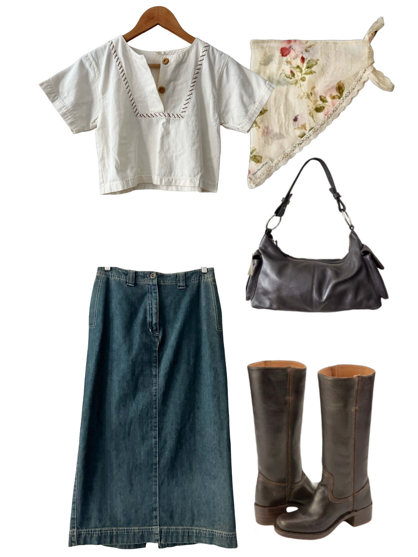 Vintage 80s Cottage Cream Embroidered Crop Top (XS/S)