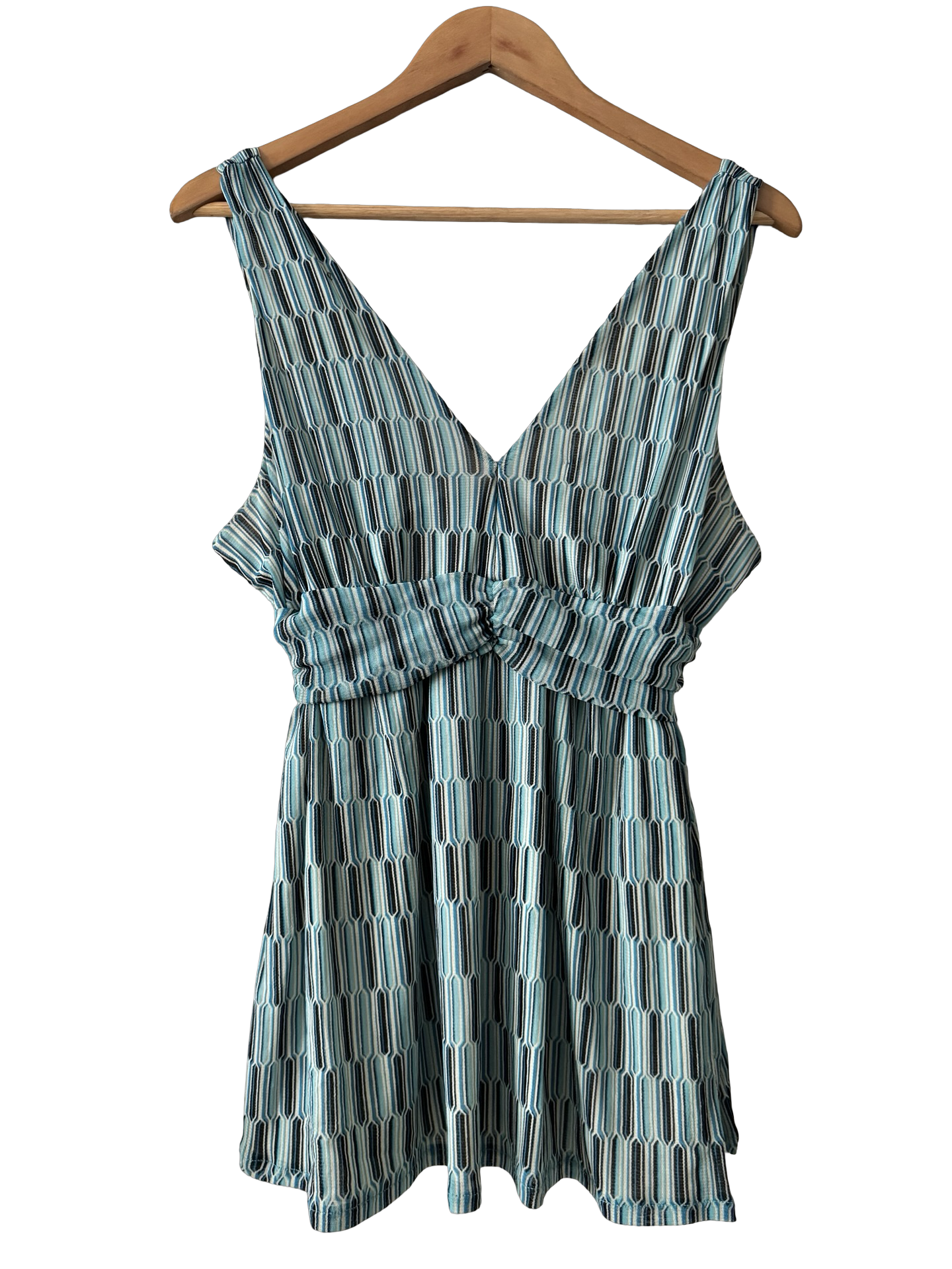 Vintage Y2K Blue Lagoon Geo Print Babydoll Top (L)