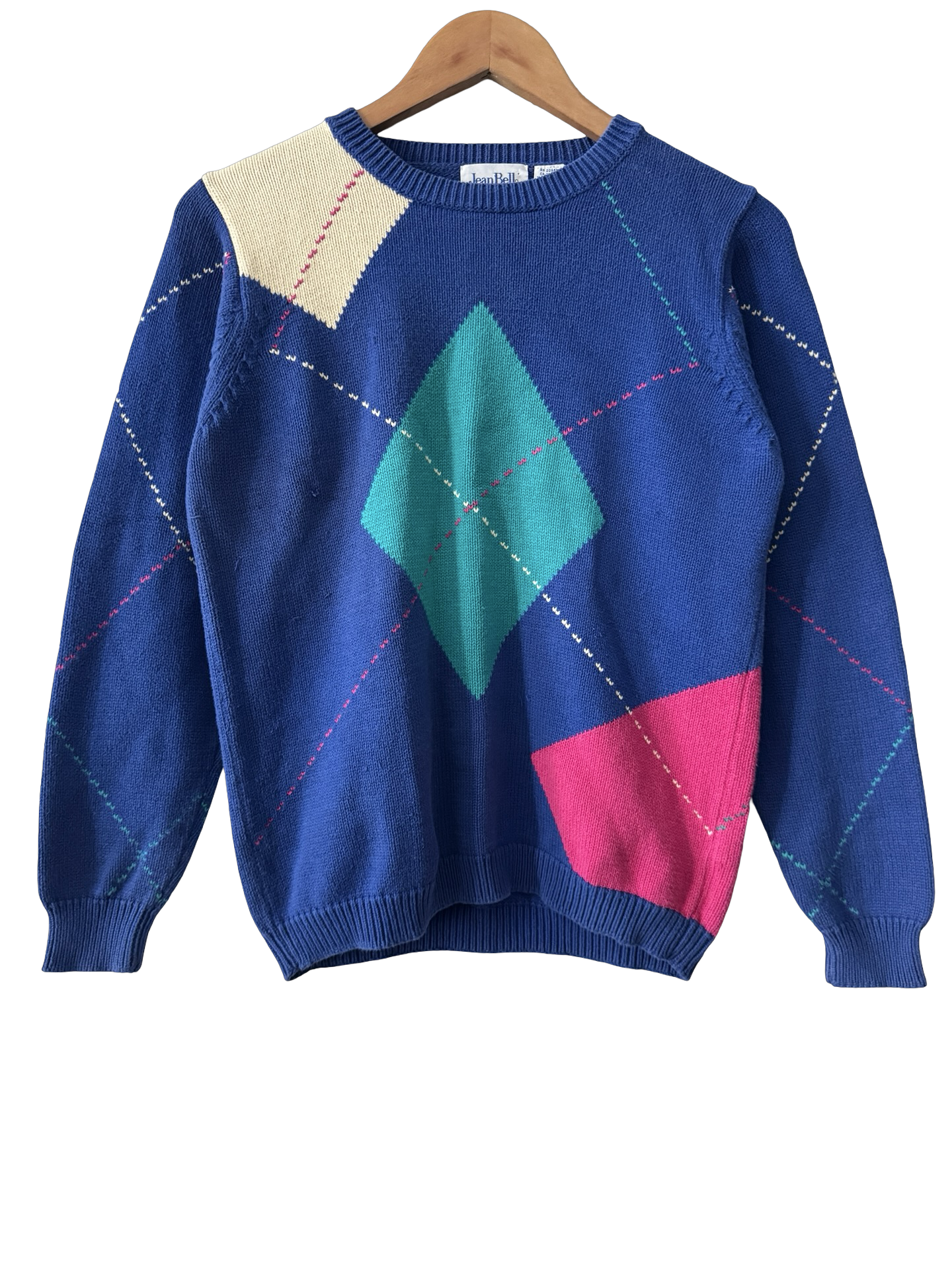 Vintage 90s Electric Blue Argyle Knit Sweater (XS/S)