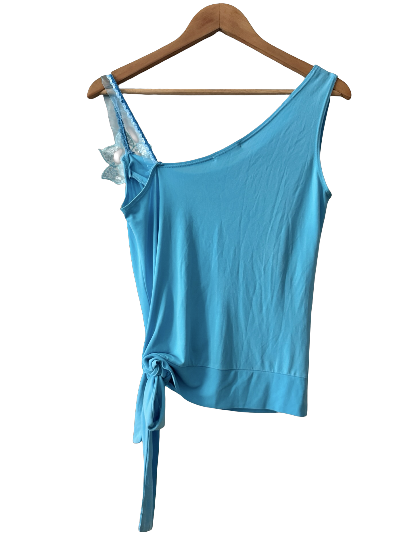 Vintage 90s Electric Blue Butterfly One Shoulder Top (M)