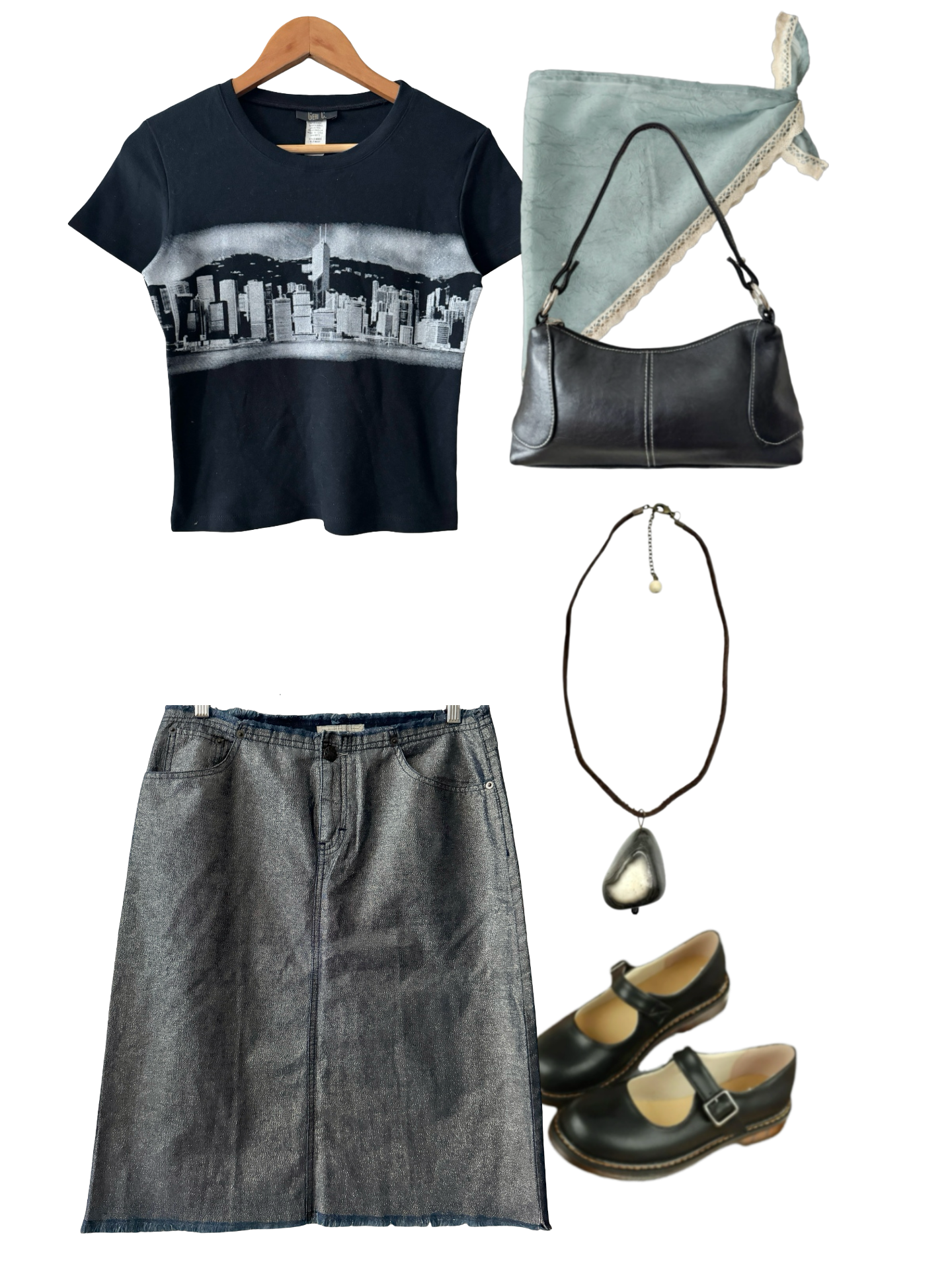 Vintage Y2K Disco Darling Metallic Denim Midi Skirt (M)