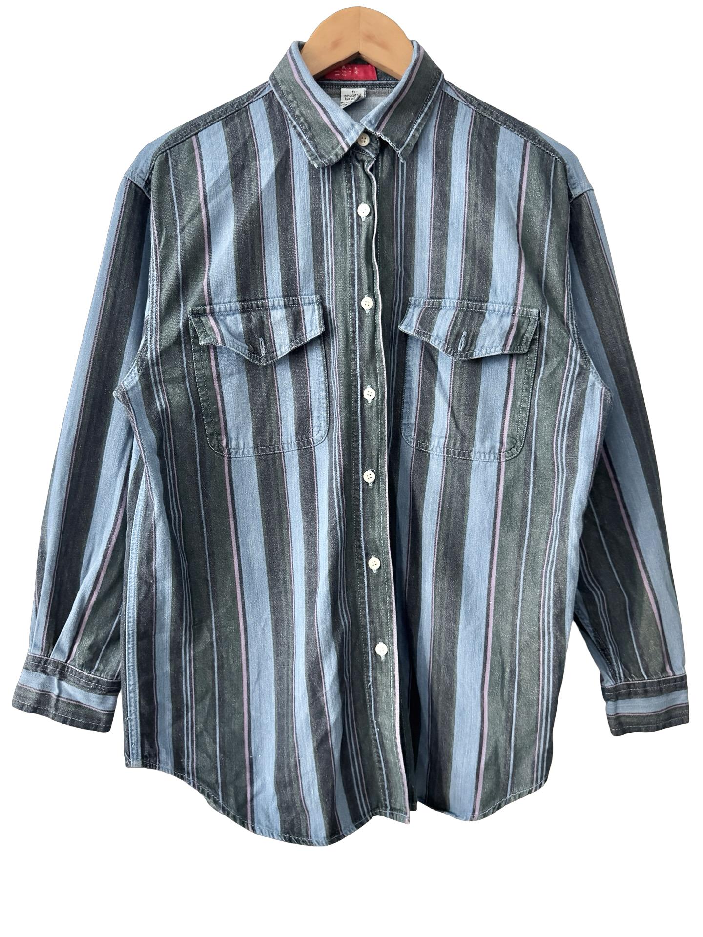 Vintage 90s Blue Hour Striped Denim Button Up (M)