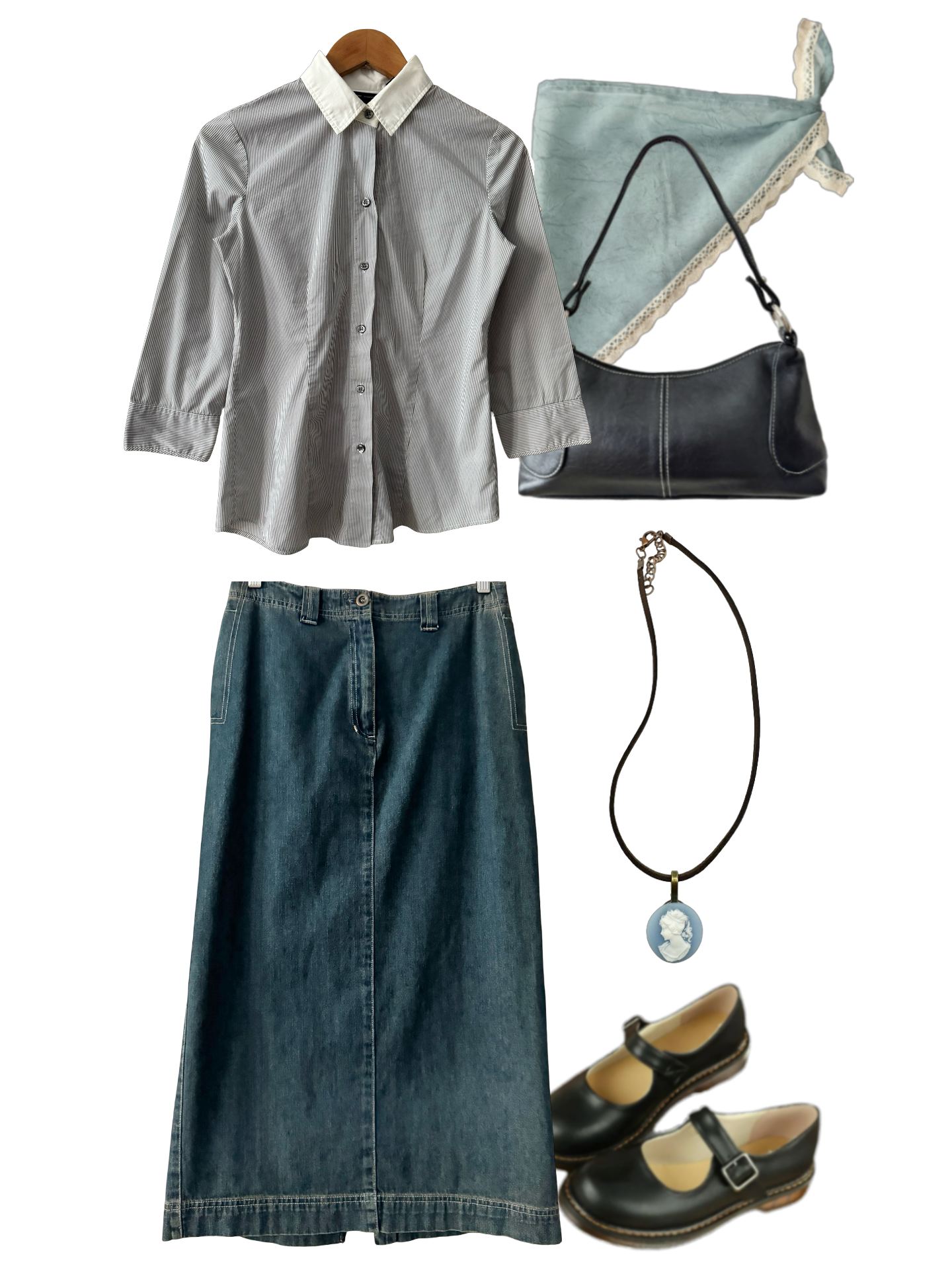 Vintage Y2K Sunday School Pinstripe Button Up Blouse (S)