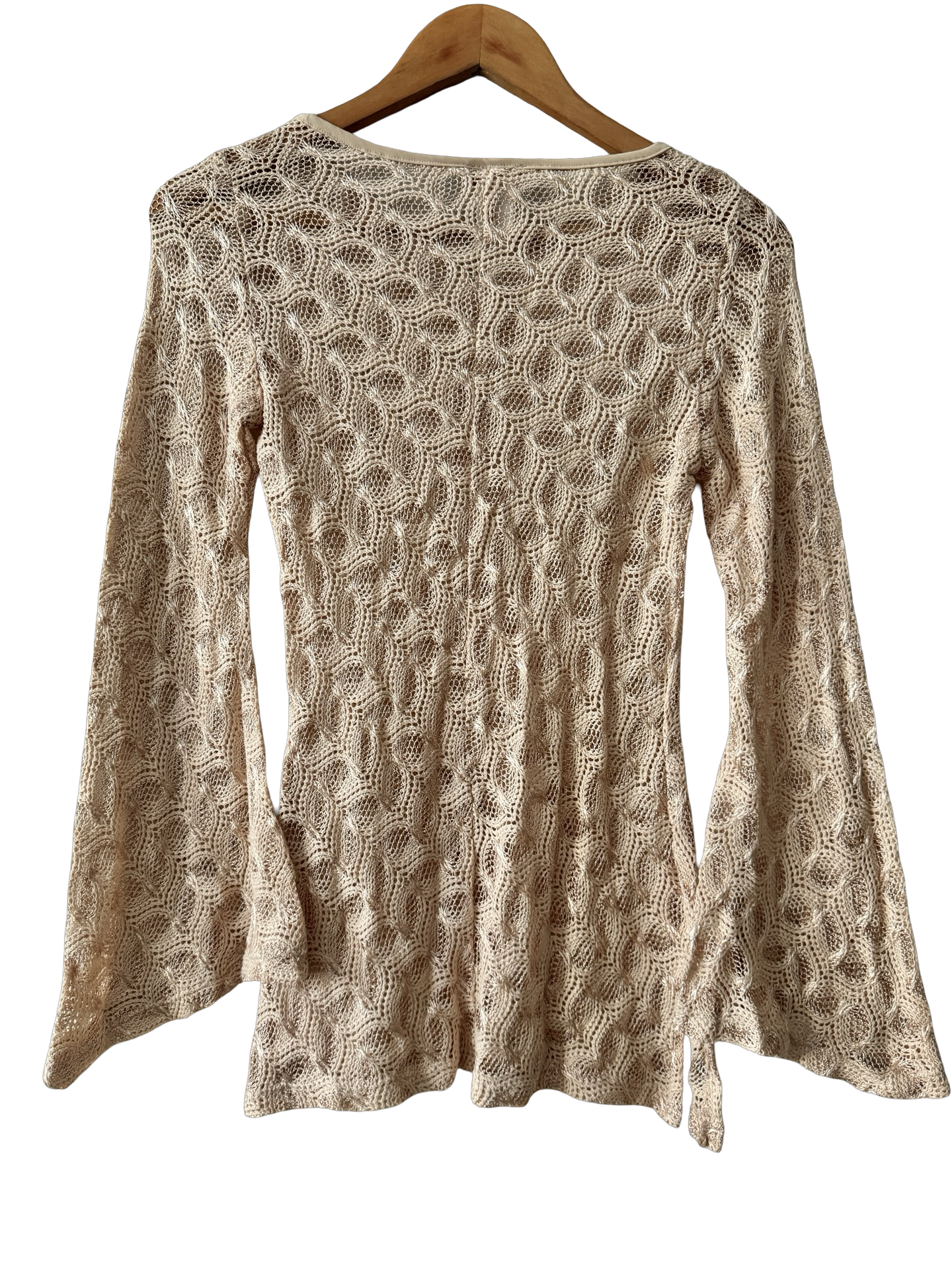 Vintage 90s Oat Milk Lace Knit Bell Sleeve Top (S)
