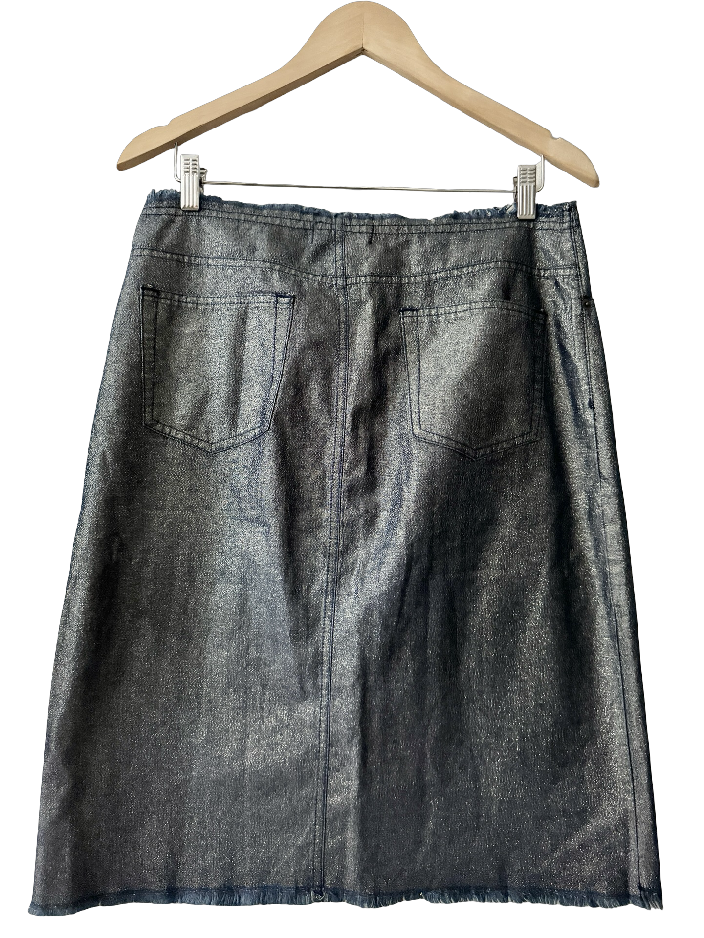 Vintage Y2K Disco Darling Metallic Denim Midi Skirt (M)
