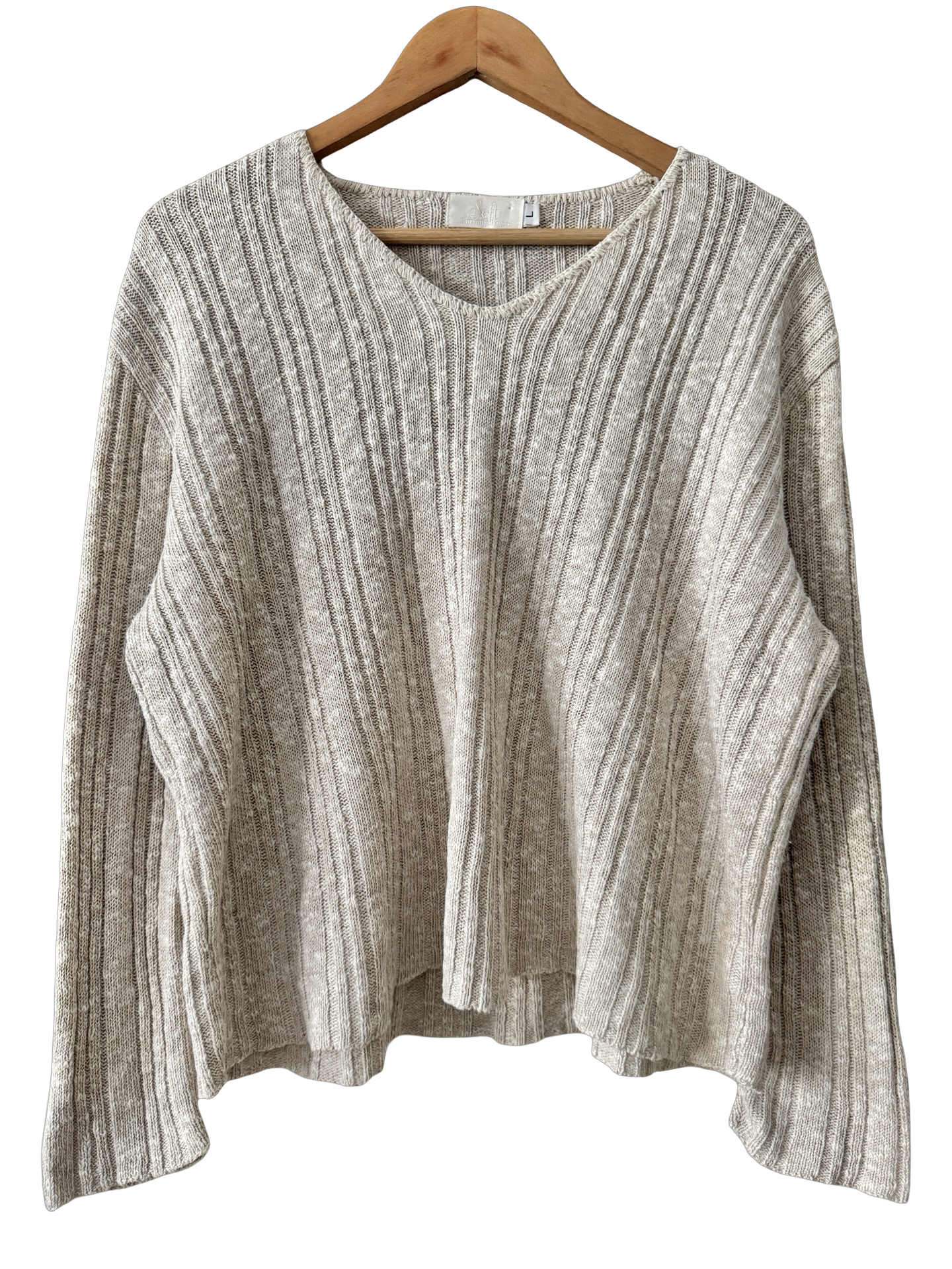 Vintage Y2K Oatmeal Sunday Ribbed Knit Sweater (L/XL)