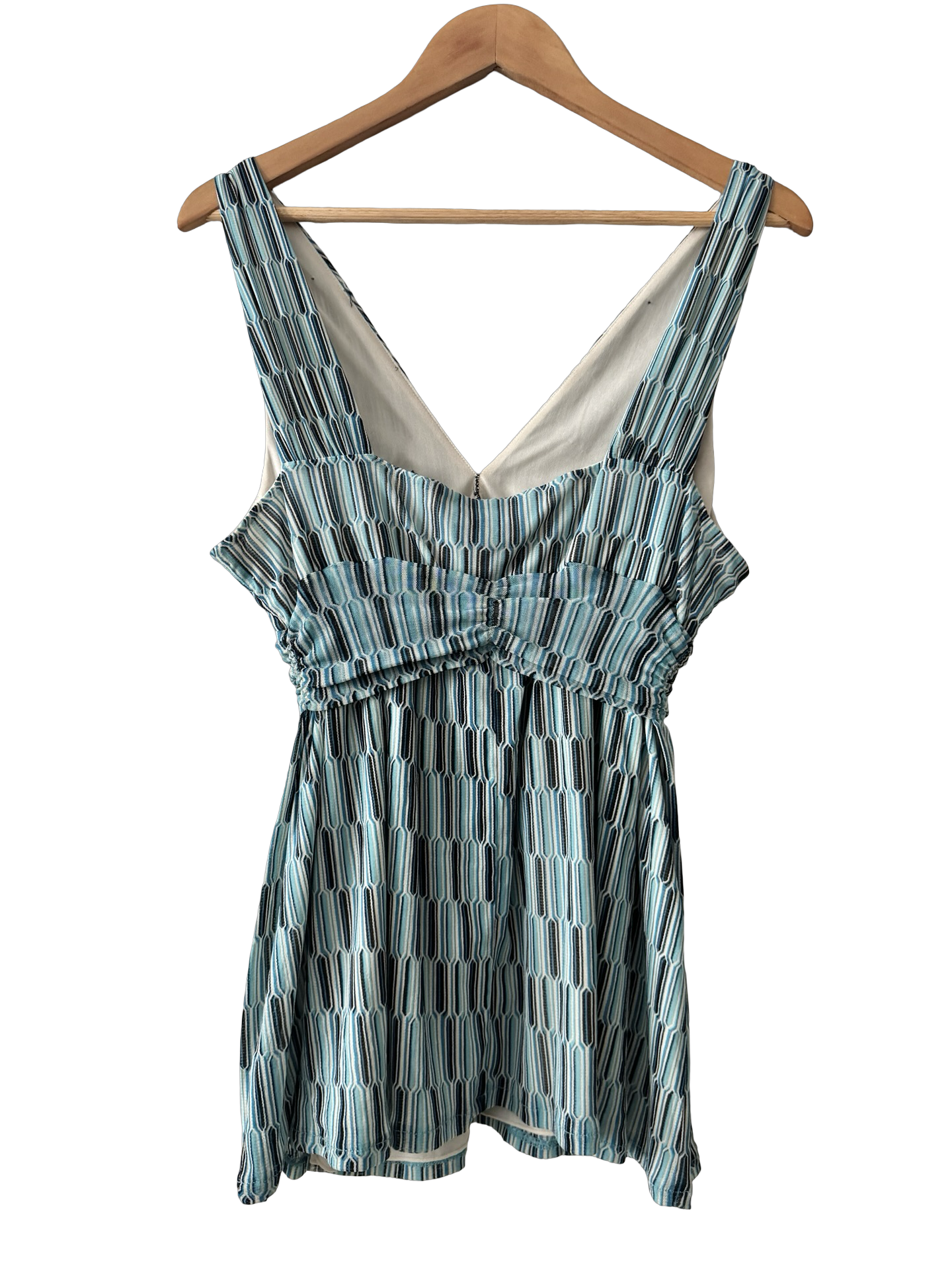 Vintage Y2K Blue Lagoon Geo Print Babydoll Top (L)