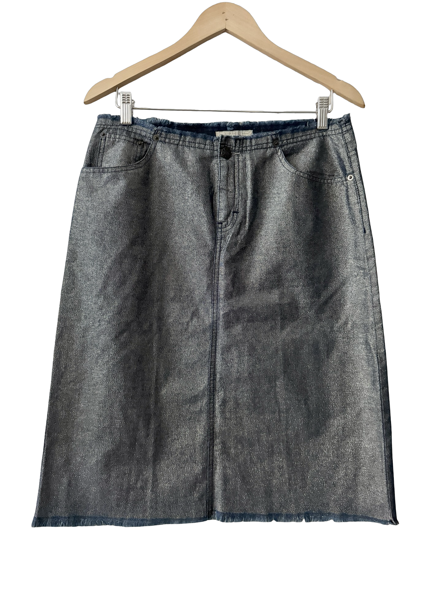 Vintage Y2K Disco Darling Metallic Denim Midi Skirt (M)