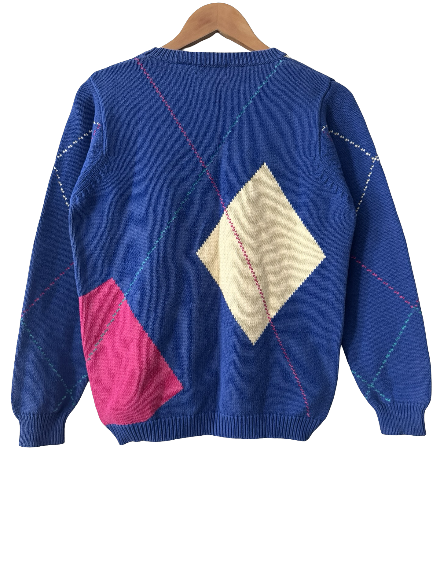 Vintage 90s Electric Blue Argyle Knit Sweater (XS/S)
