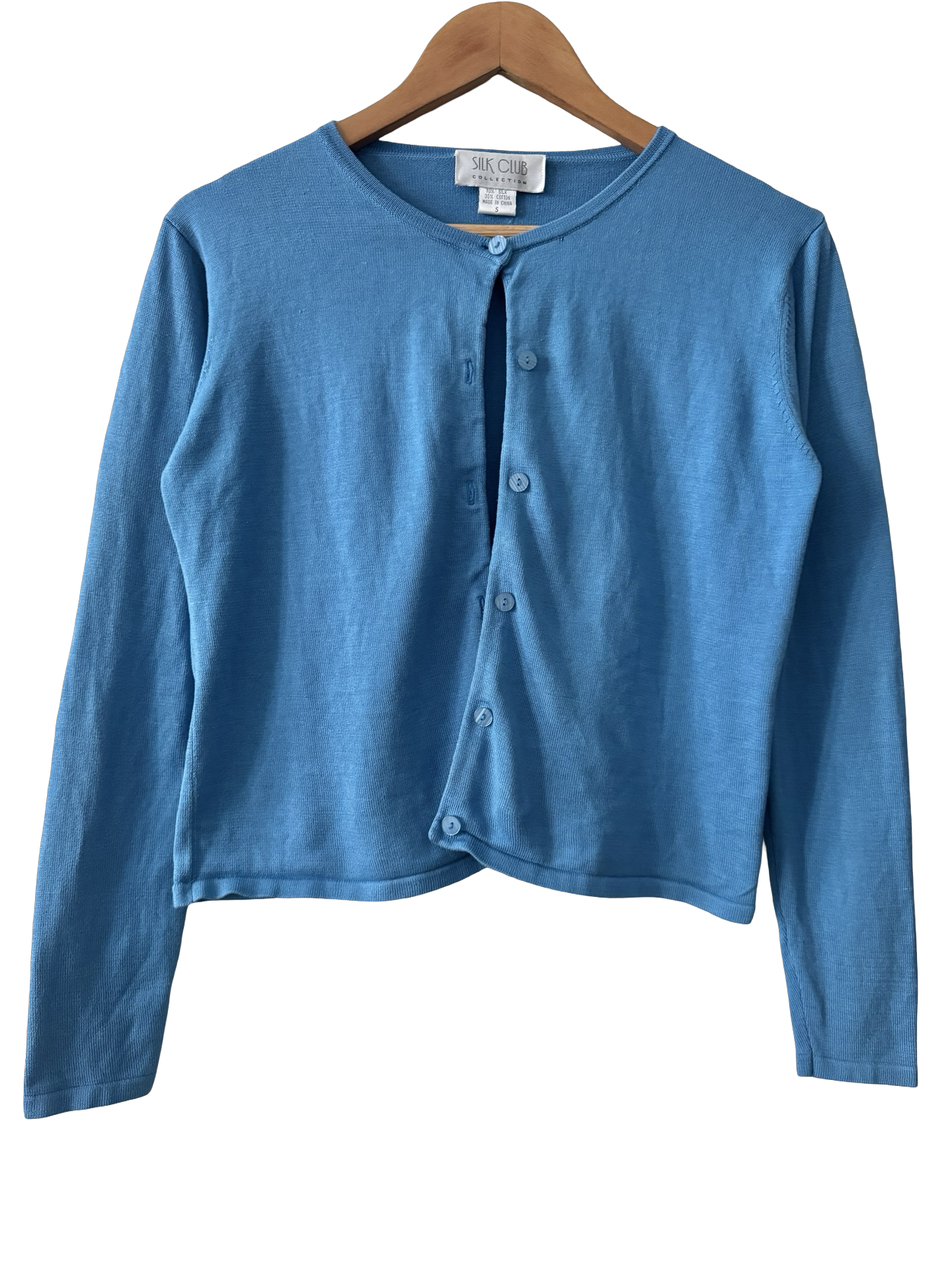 Vintage Y2K Bluebell Sky Silk Knit Cardigan (S/M)