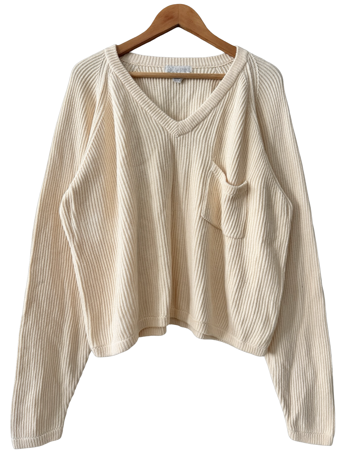 Vintage 90s Vanilla Milk Ribbed Pocket Sweater (XL)