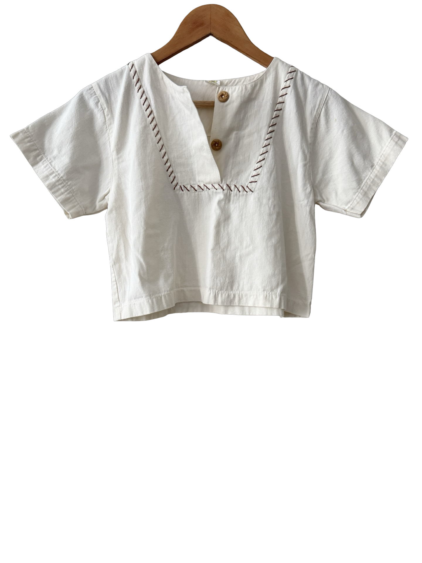 Vintage 80s Cottage Cream Embroidered Crop Top (XS/S)
