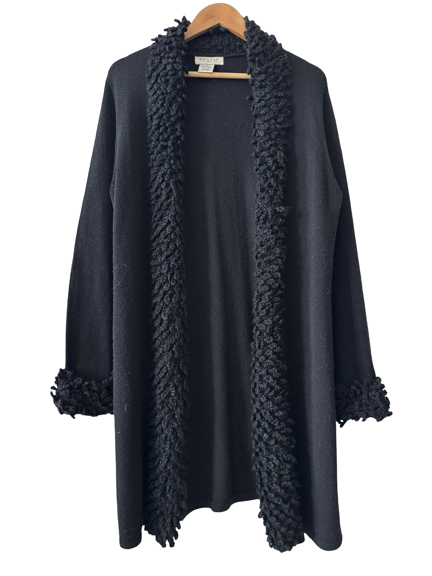 Vintage 90s Midnight Shag Trim Long Cardigan (M/L)