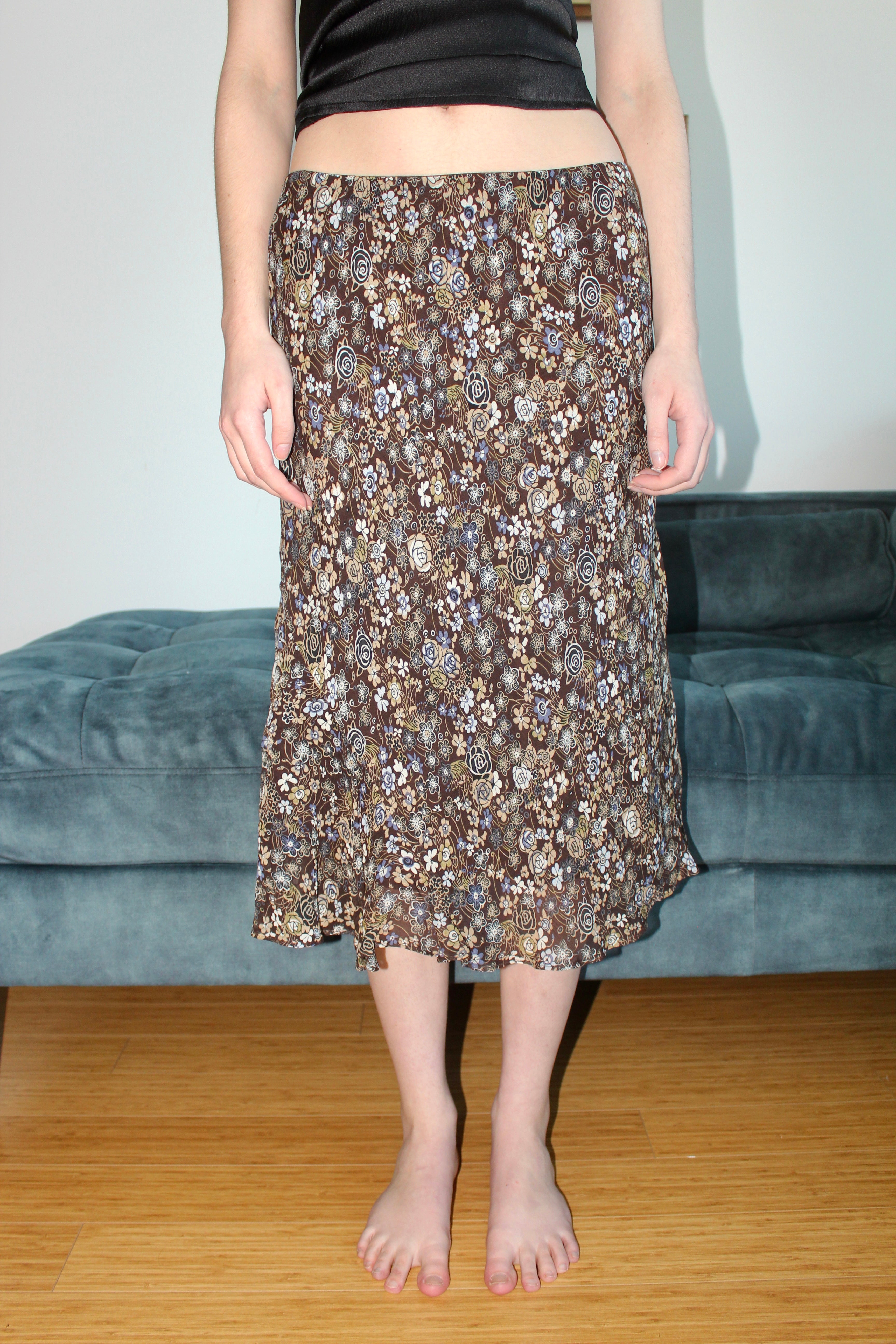 Vintage Rustic Floral Midi Skirt (S)