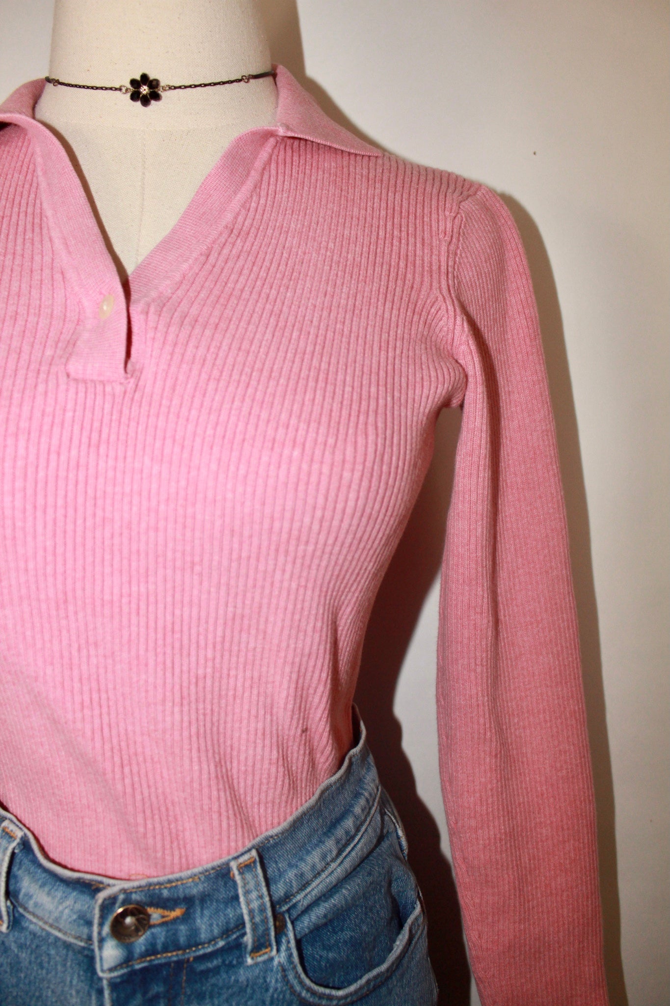 Vintage Ribbed Collared Polo Knit (S)