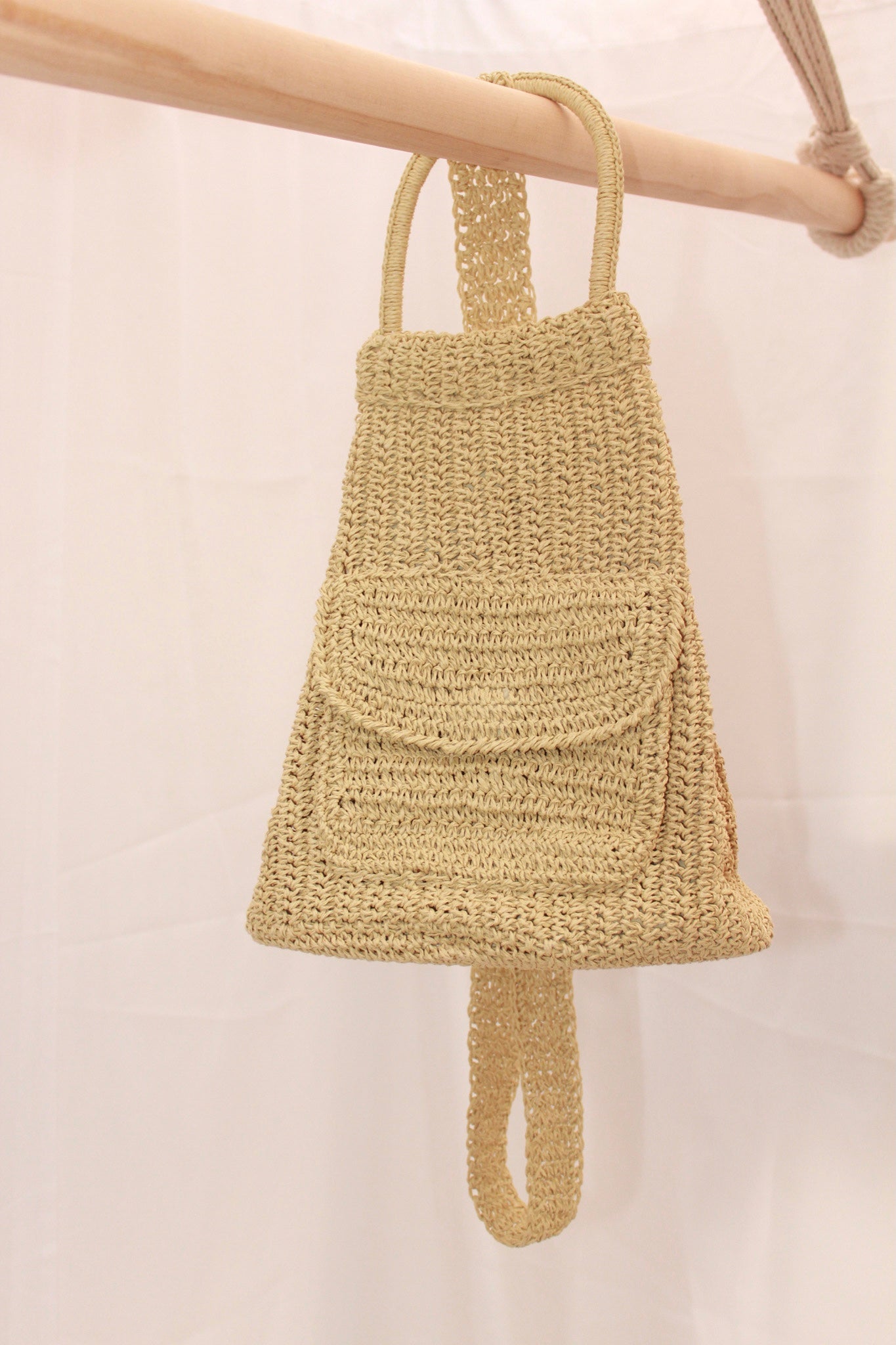 Vintage Cream Woven One Shoulder Backpack