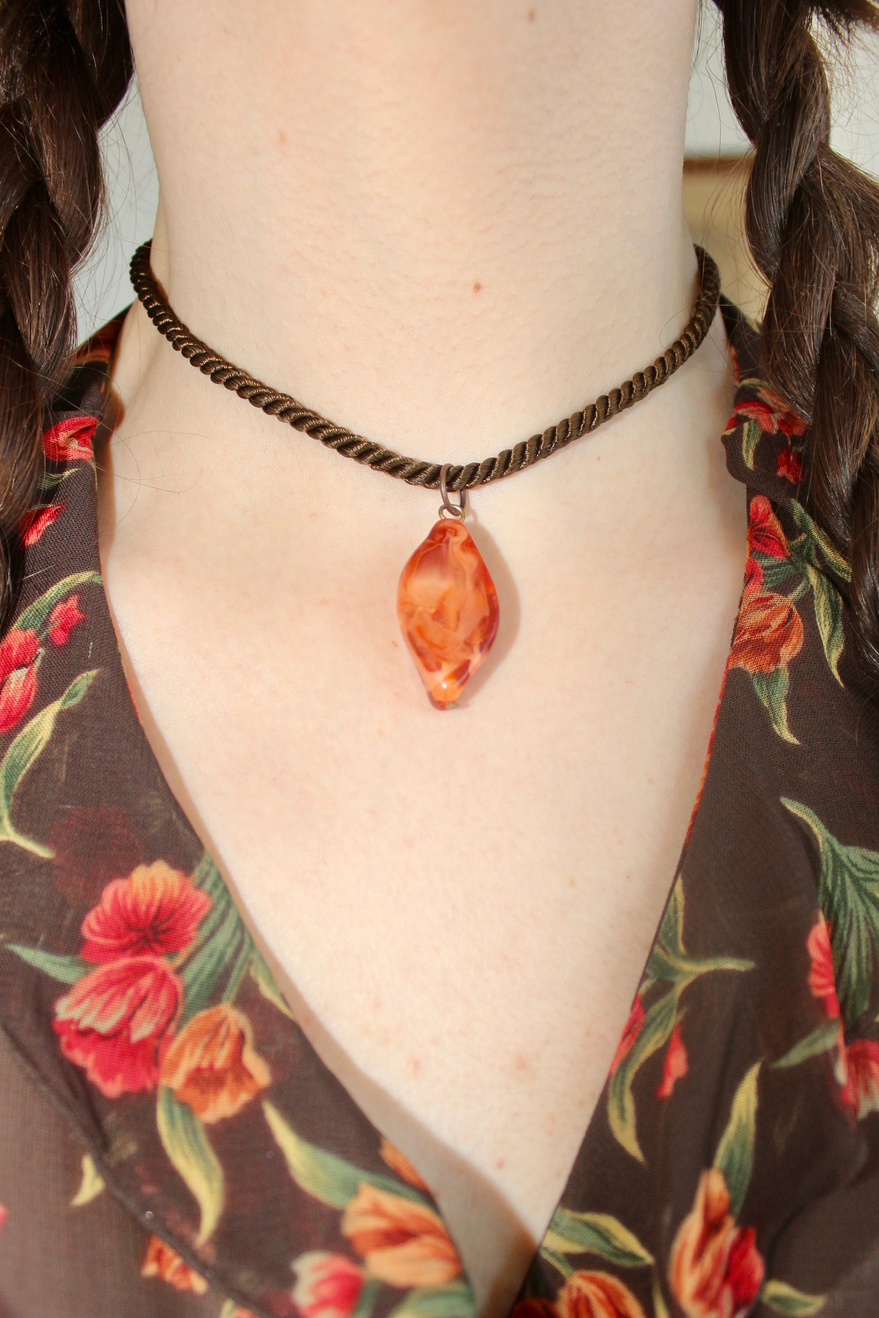 Peach Swirl Jade-Like Rope Choker