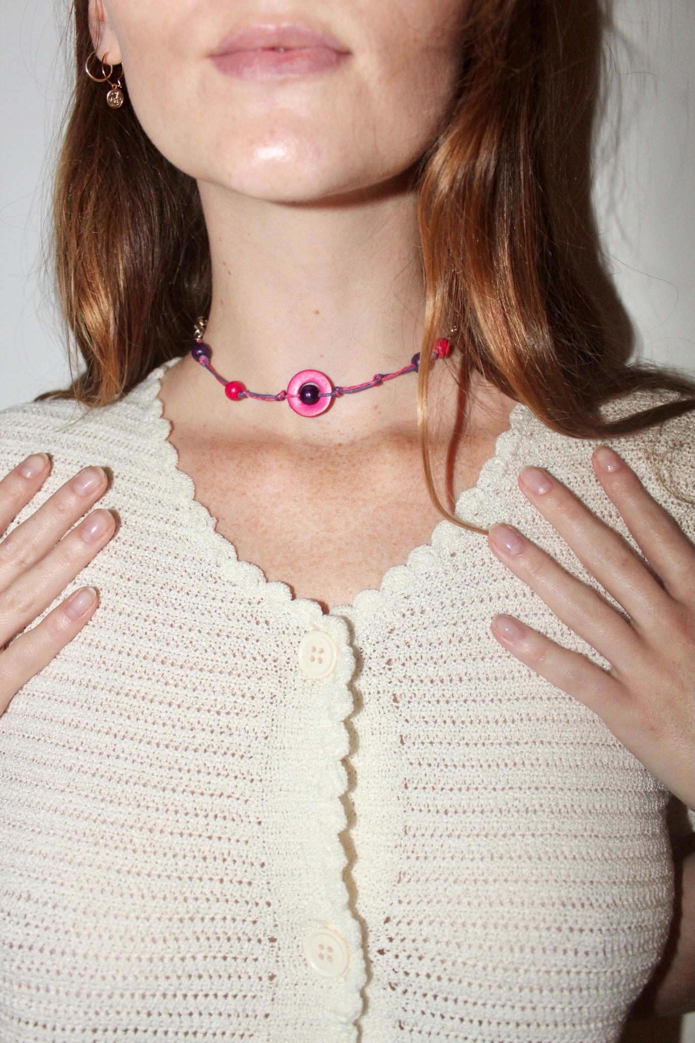 Raspberry Wooden Beaded Choker