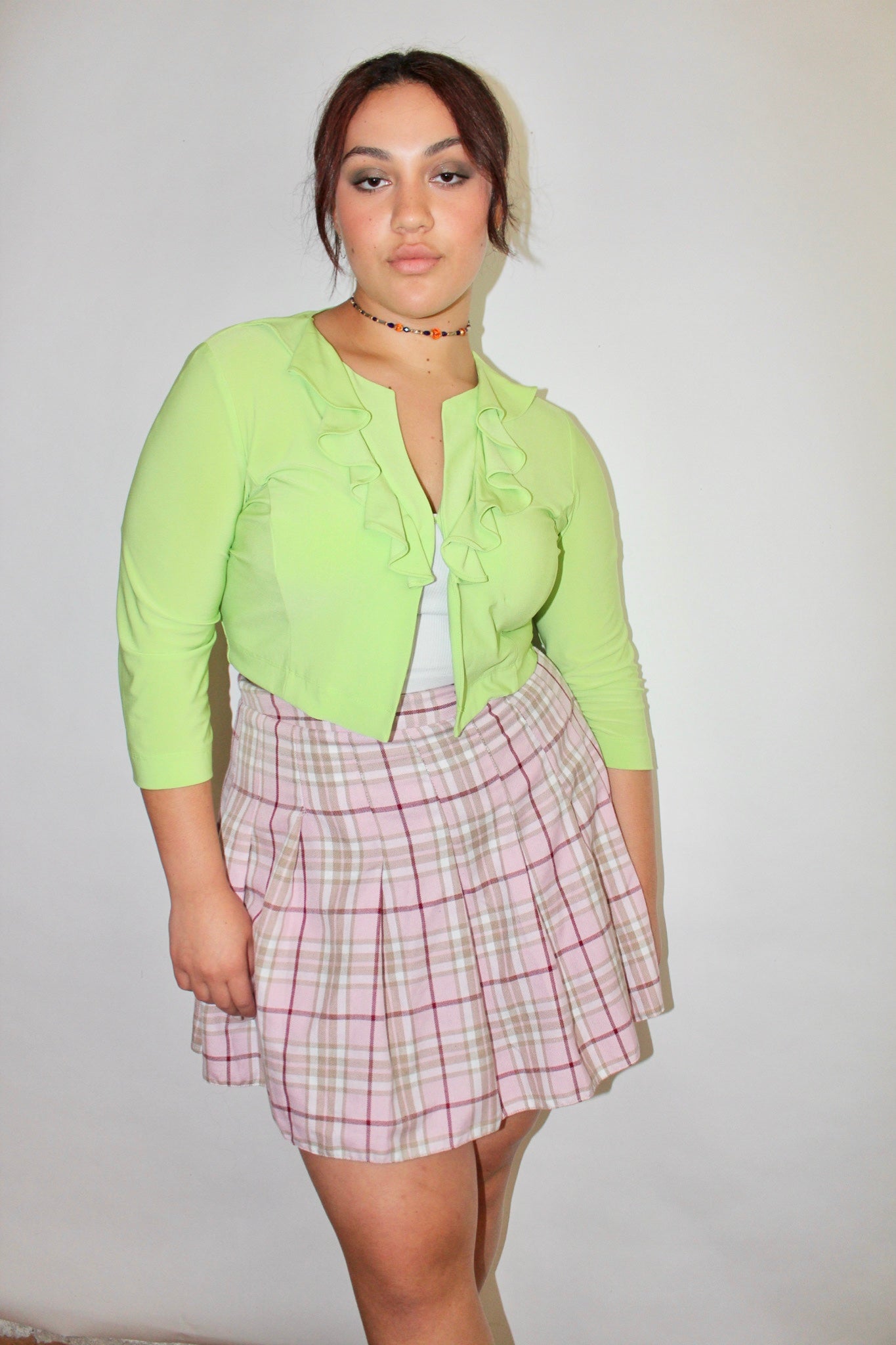 Vintage Ruffled Lime Cropped Knit (M-L)