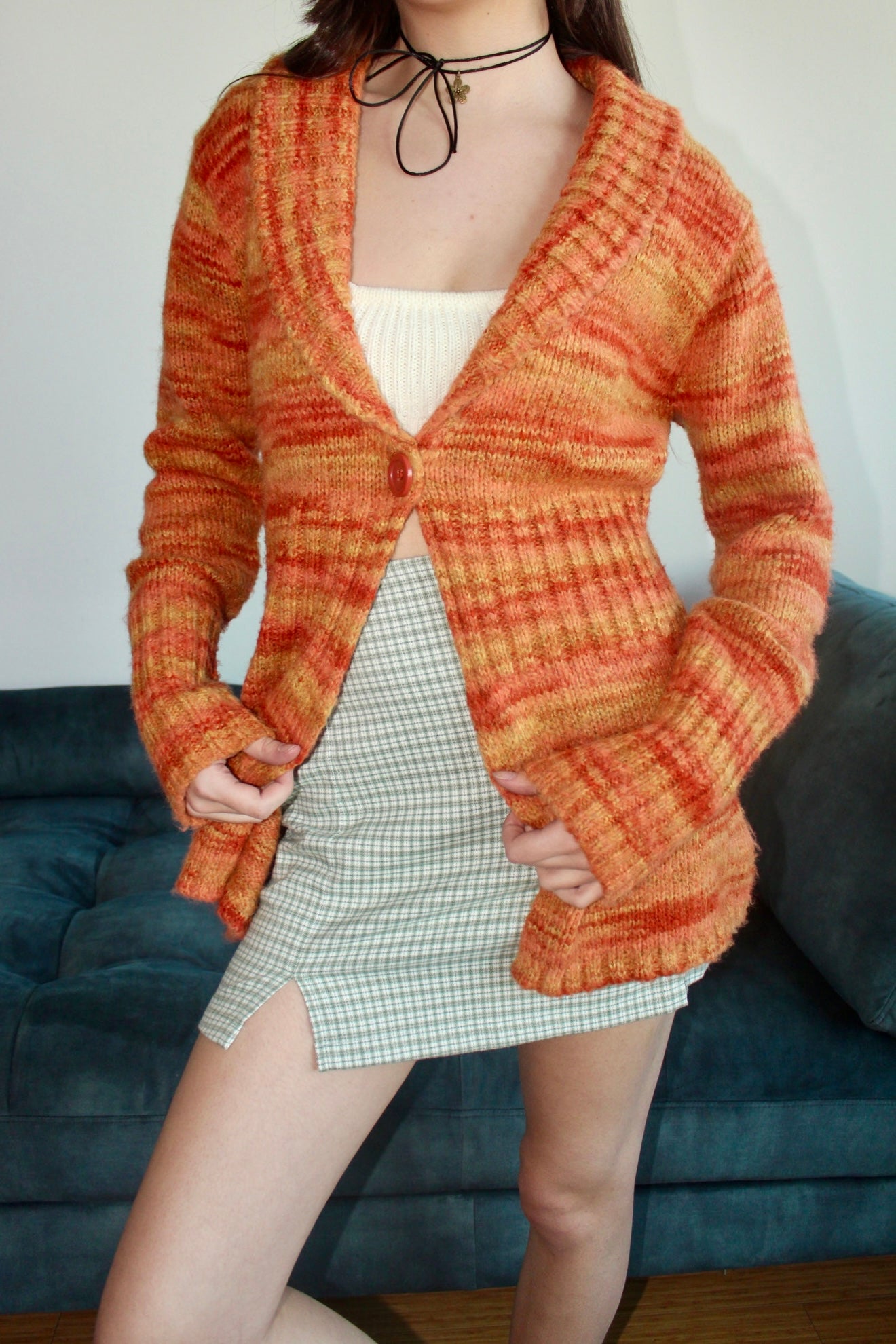 Vintage 90s Tangerine Knit Blazer (M)