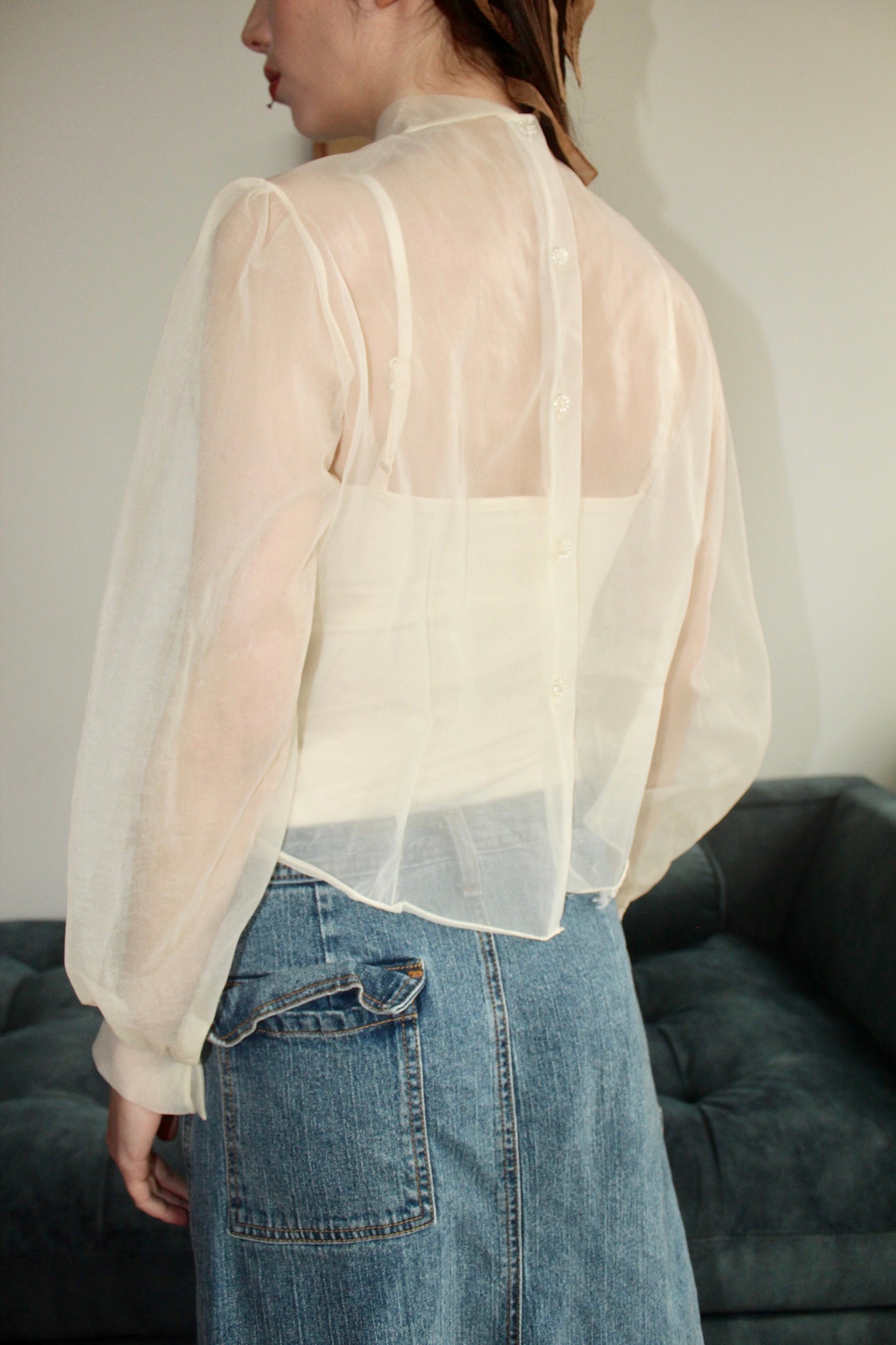 Vintage 60s Sheer Organza Blouse (S-M)