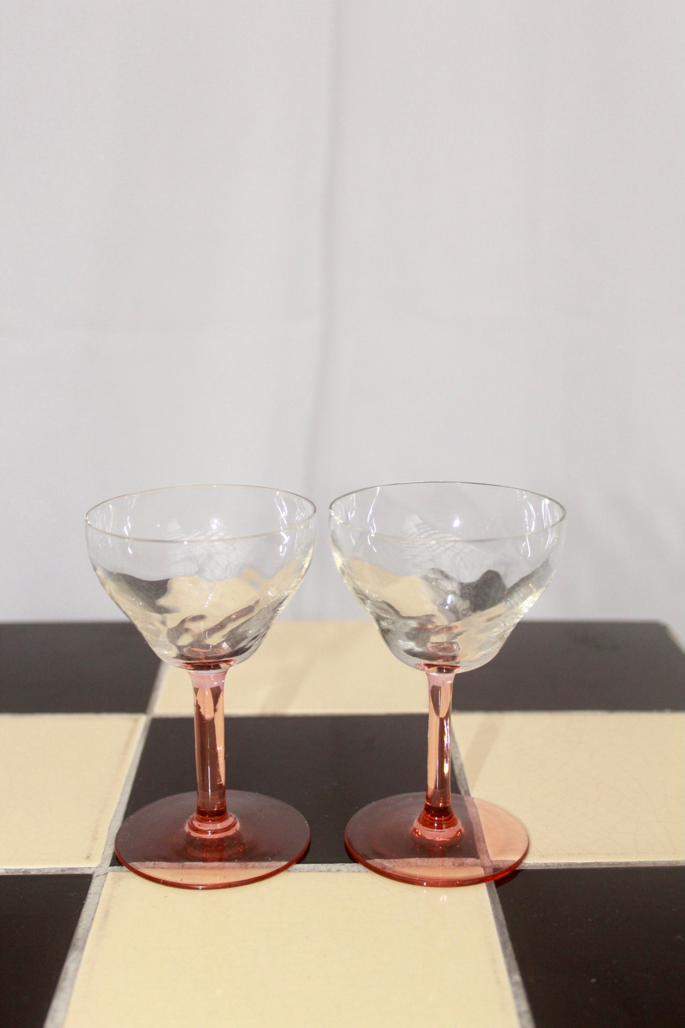 Carved Salmon Pink Martini Glasses
