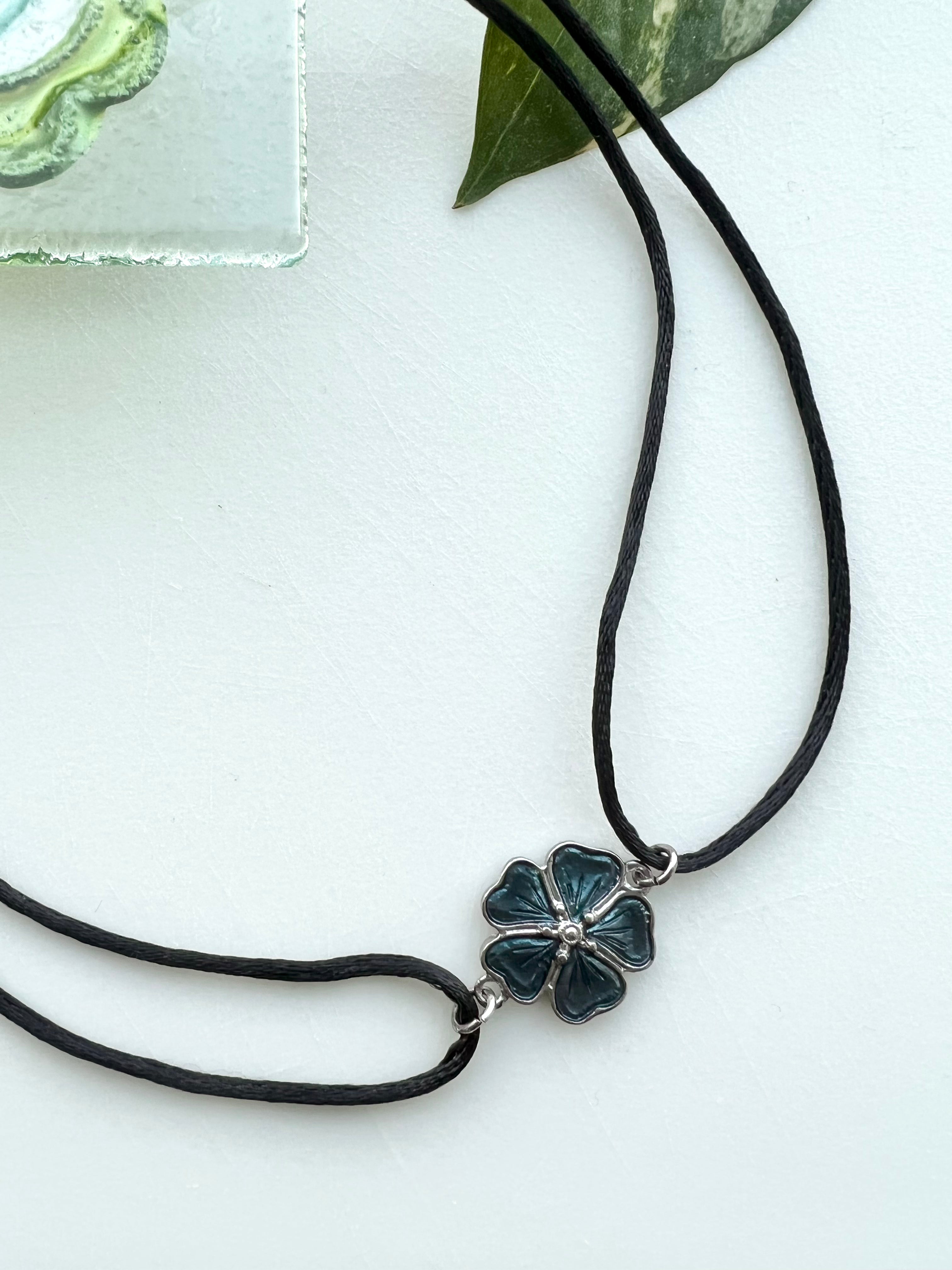 Unique Indigo Blue Floral Charm Loop Choker