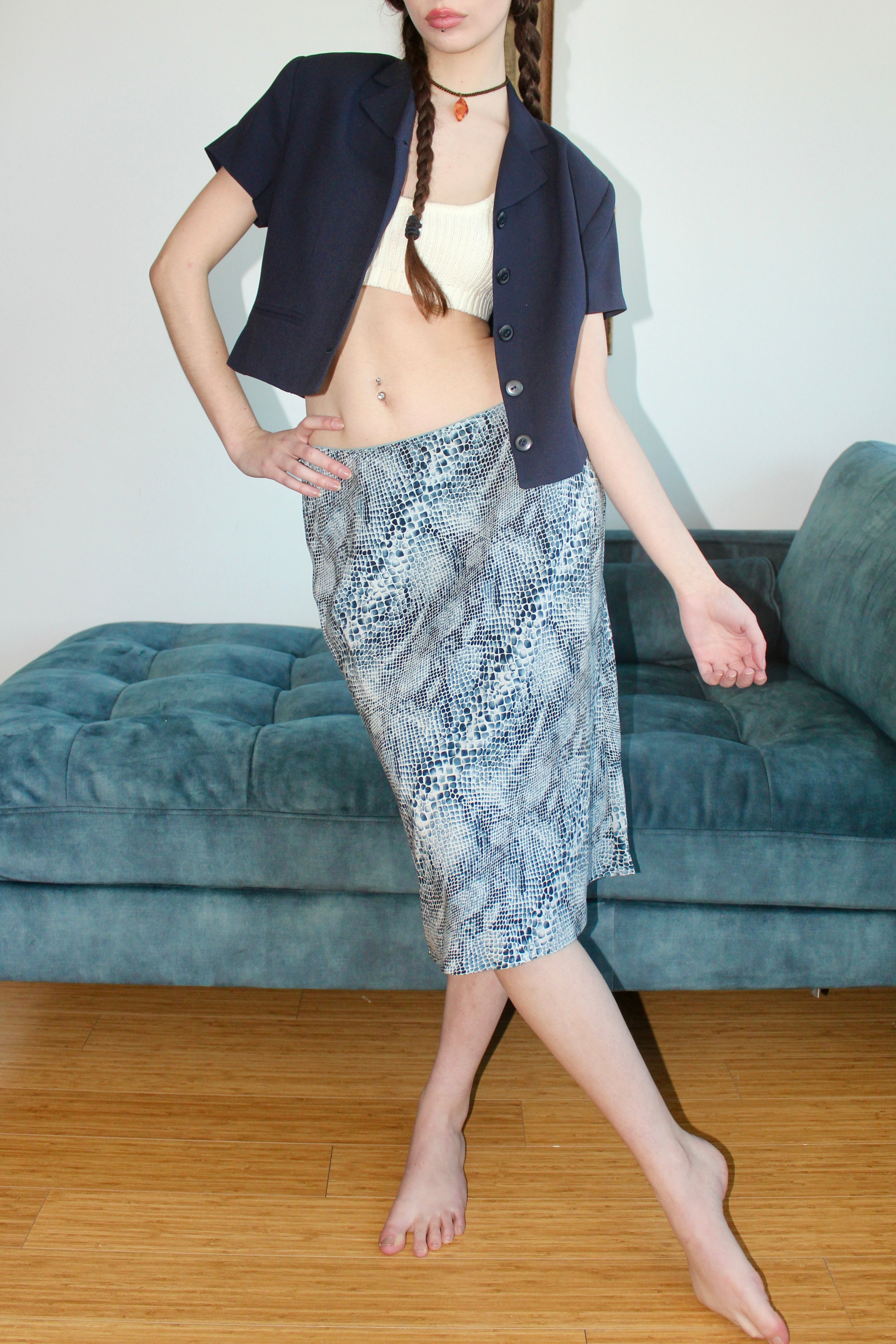 Vintage Retro Silk Snakeskin Midi Skirt (XS/S)